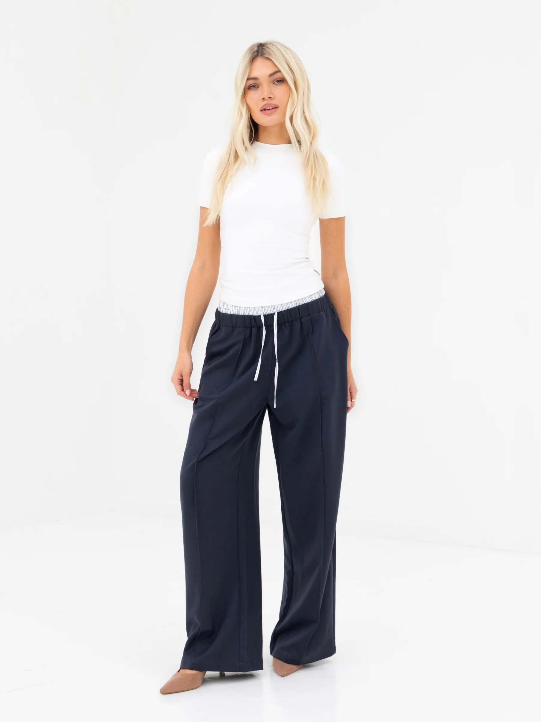 Alana Double Waist Trousers - Soft Navy - Image 3