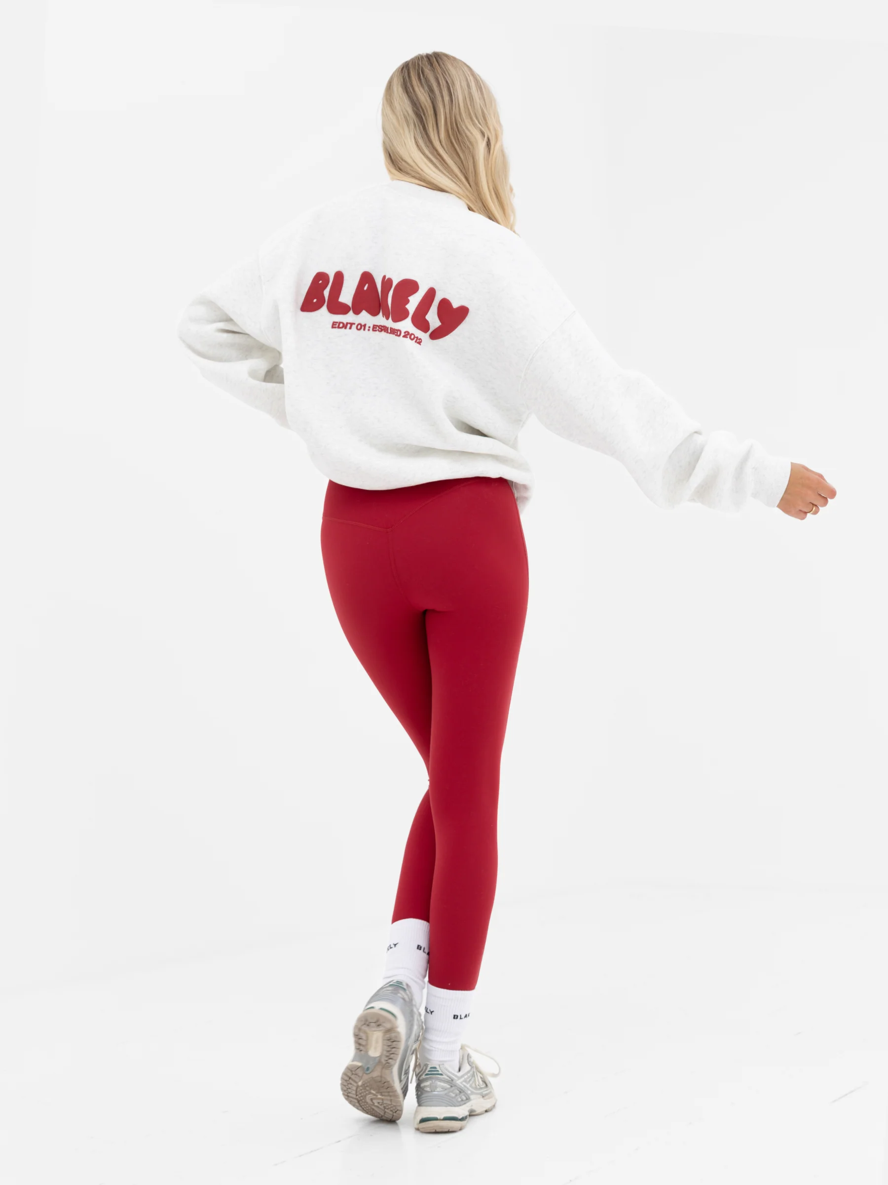 Cloud Print Oversized Jumper - Marl White & Cherry Red - Image 4