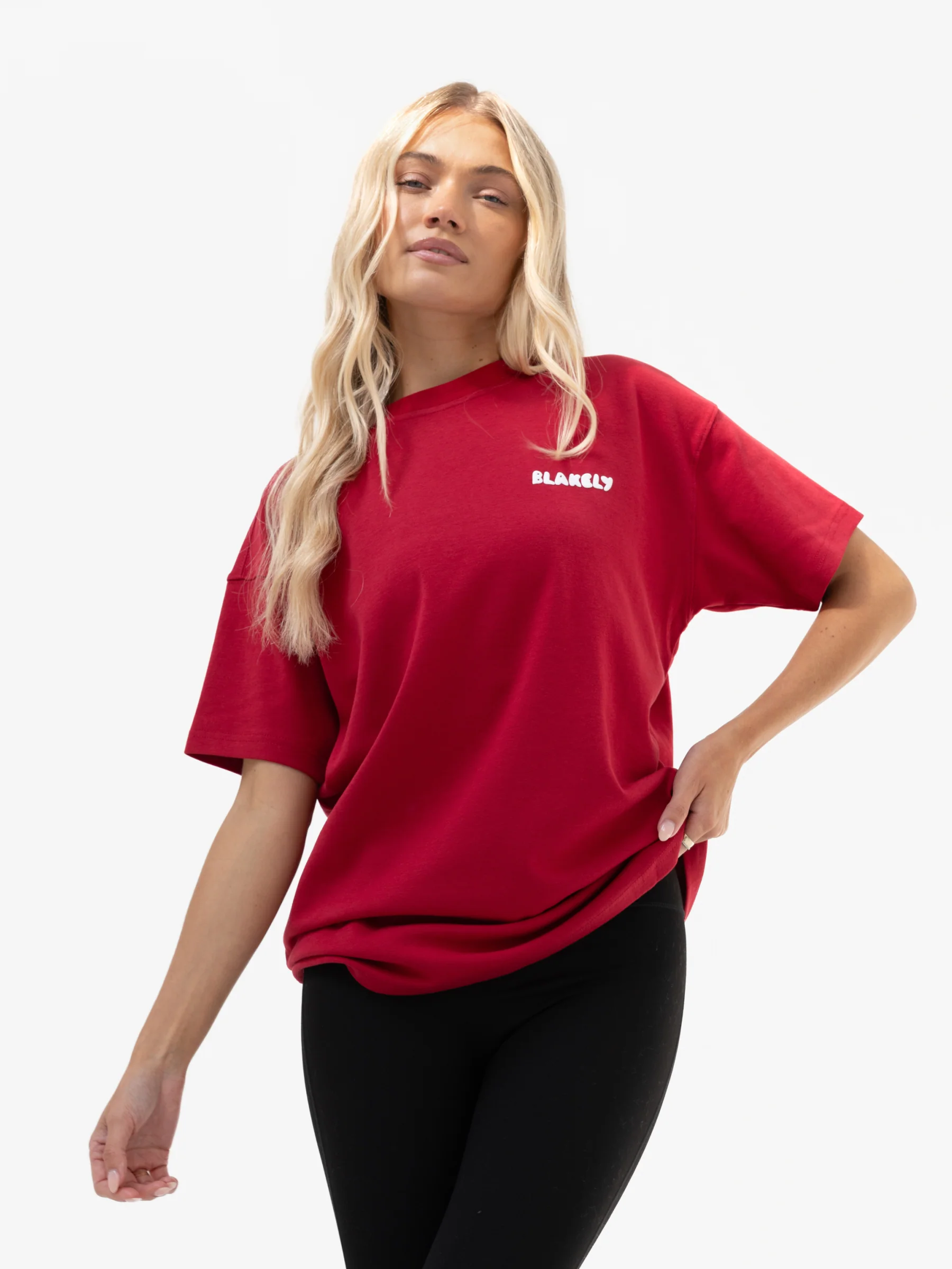 Cloud Print Oversized T-Shirt - Cherry Red - Image 4