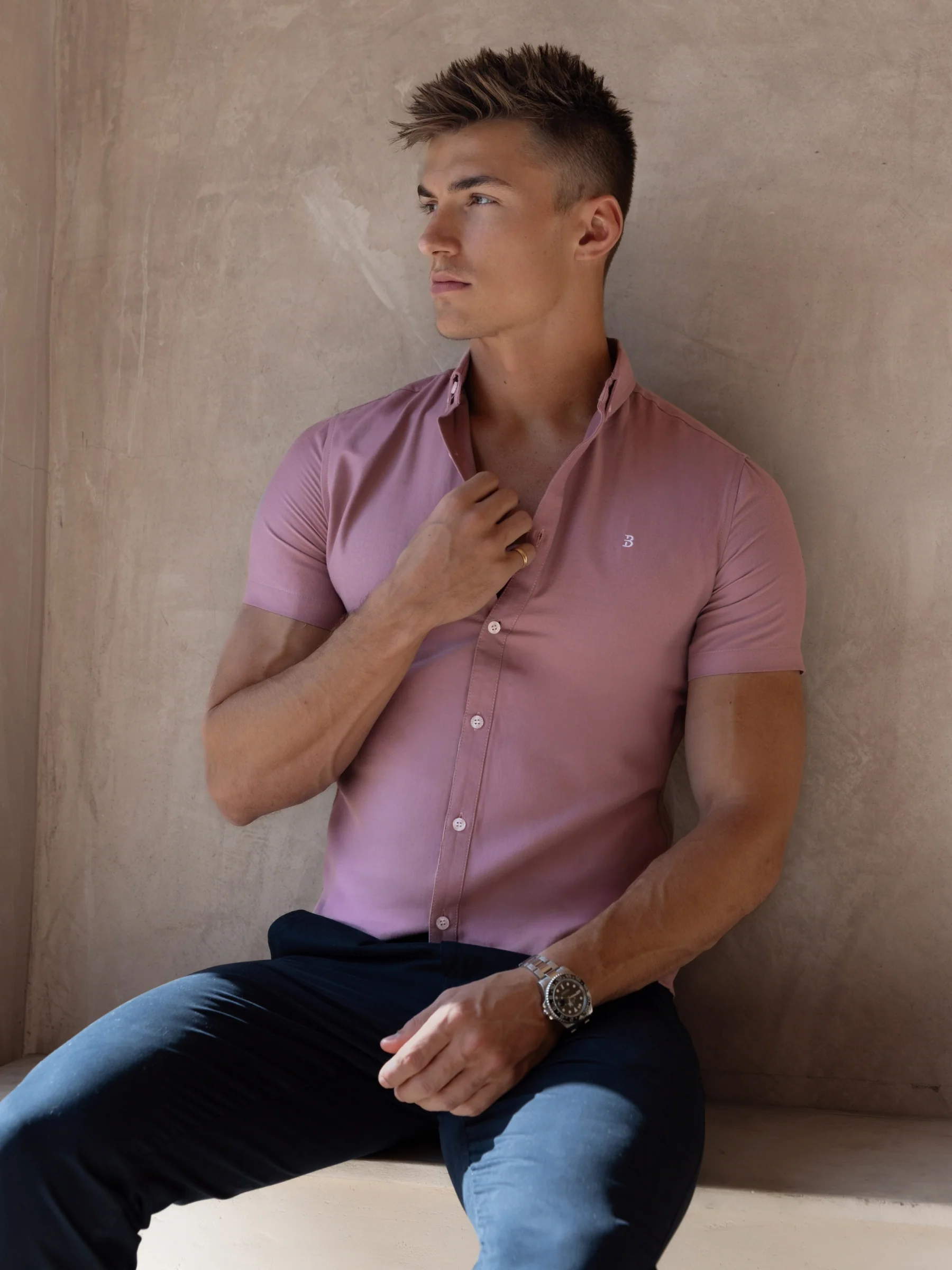 Conrad Short Sleeve Shirt - Dusty Pink - Image 3