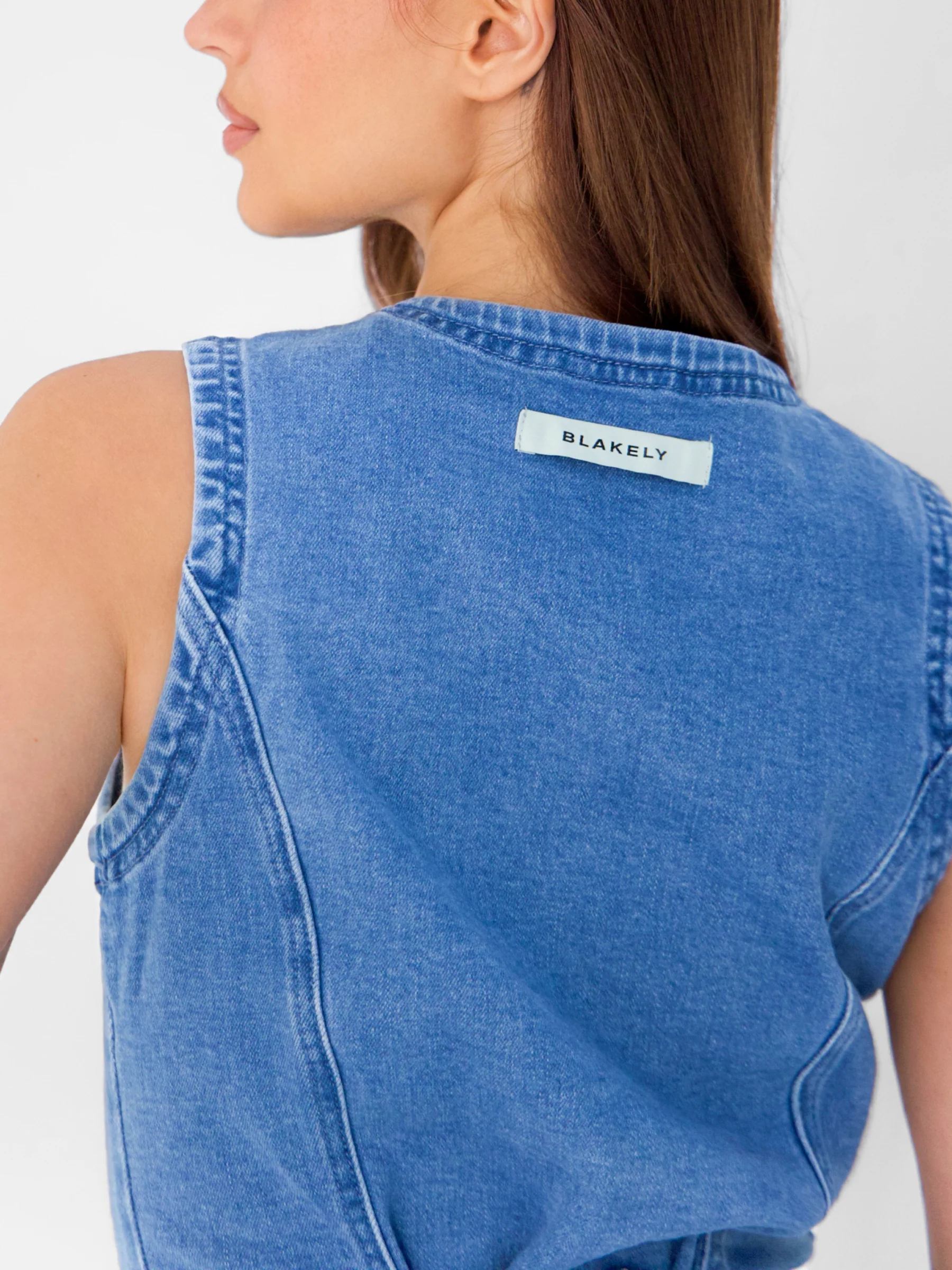 Blakely Denim Button Up Top - Classic Blue - Image 5