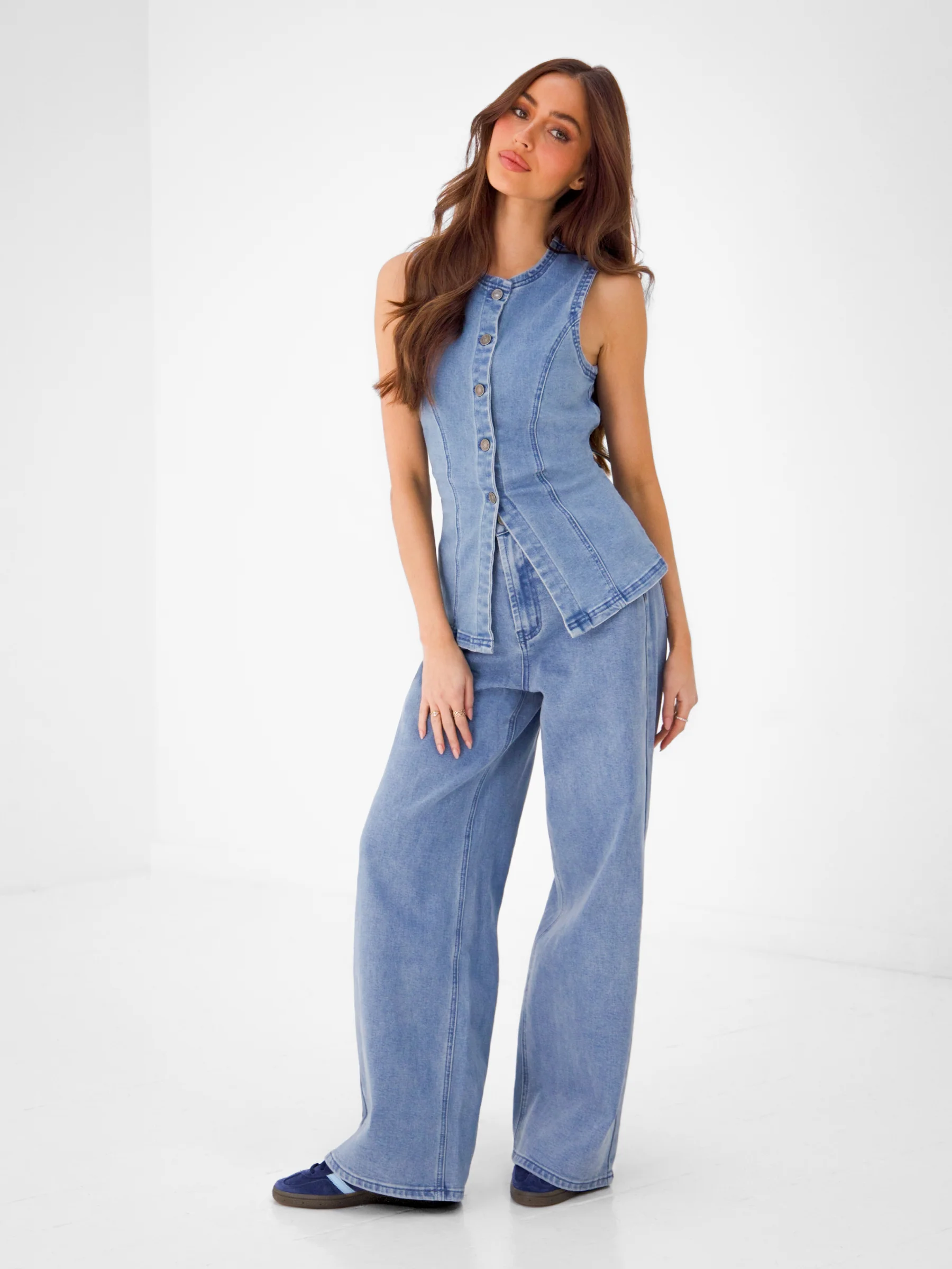 Blakely Denim Button Up Top - Light Blue - Image 3