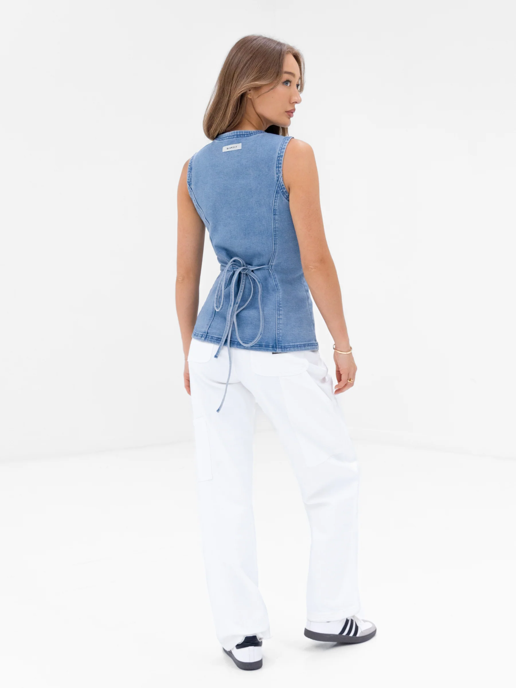 Blakely Denim Button Up Top - Light Blue - Image 4