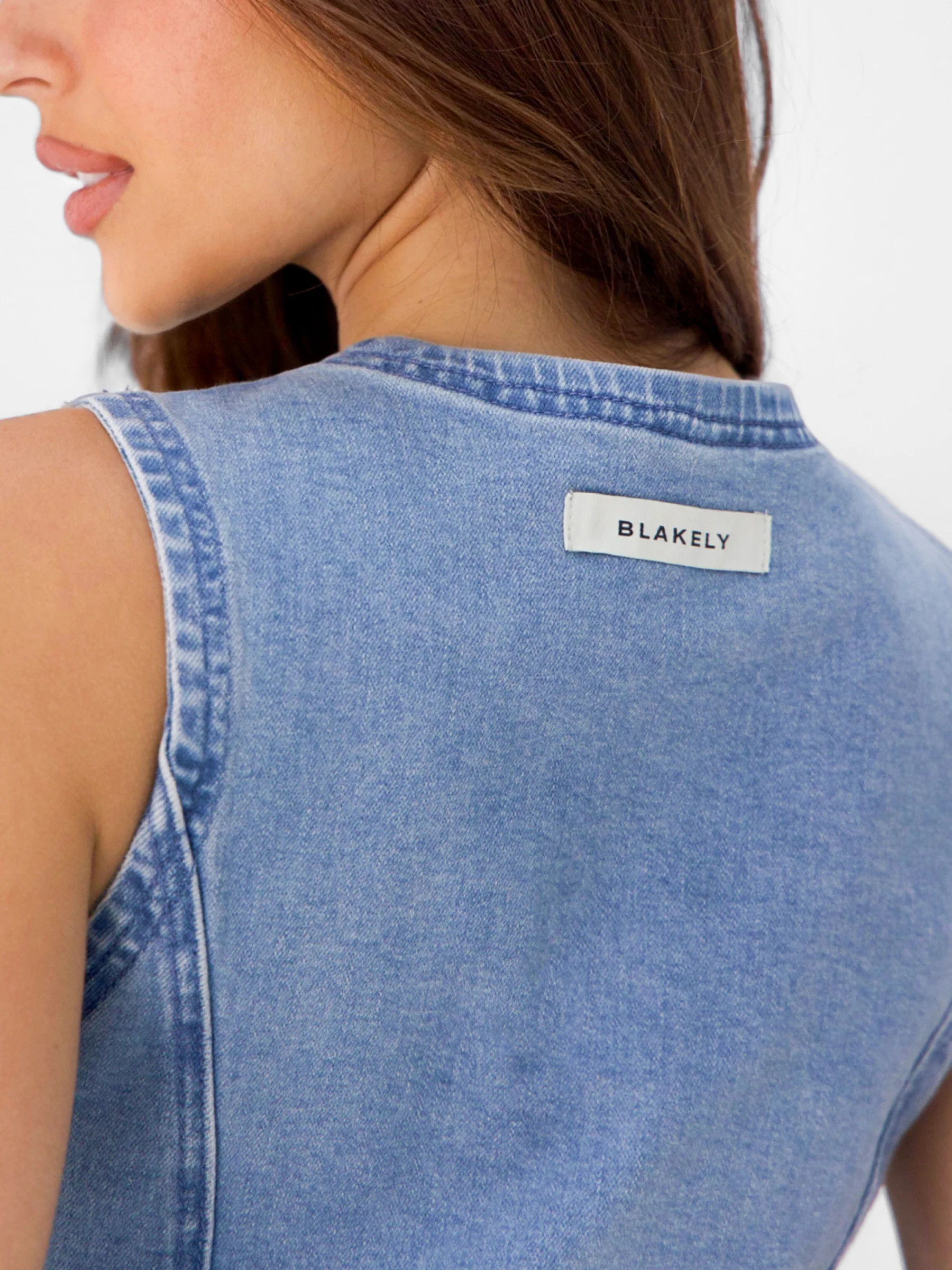 Blakely Denim Button Up Top - Light Blue - Image 5