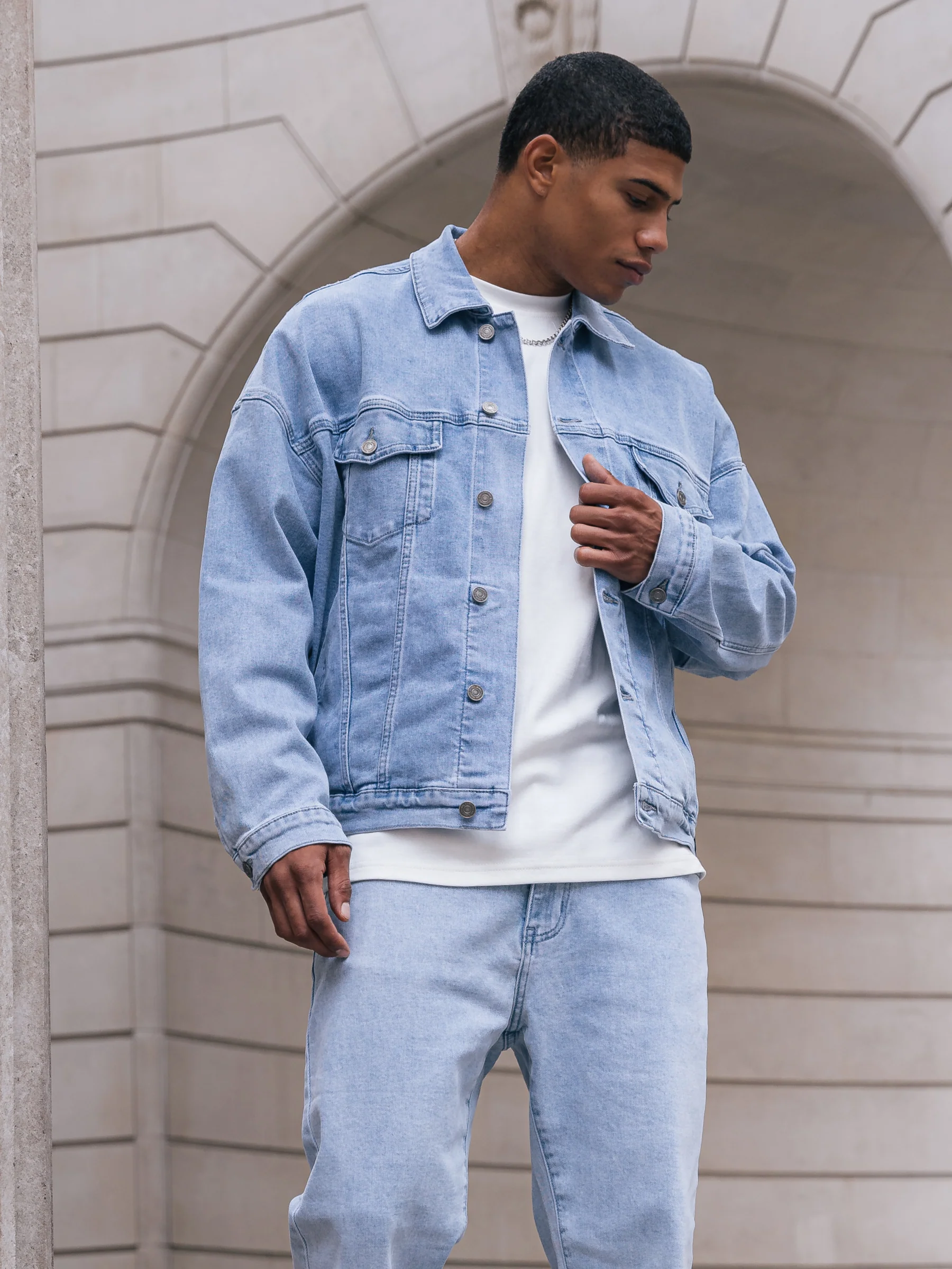 Blakely Denim Trucker Jacket - Washed Blue - Image 5