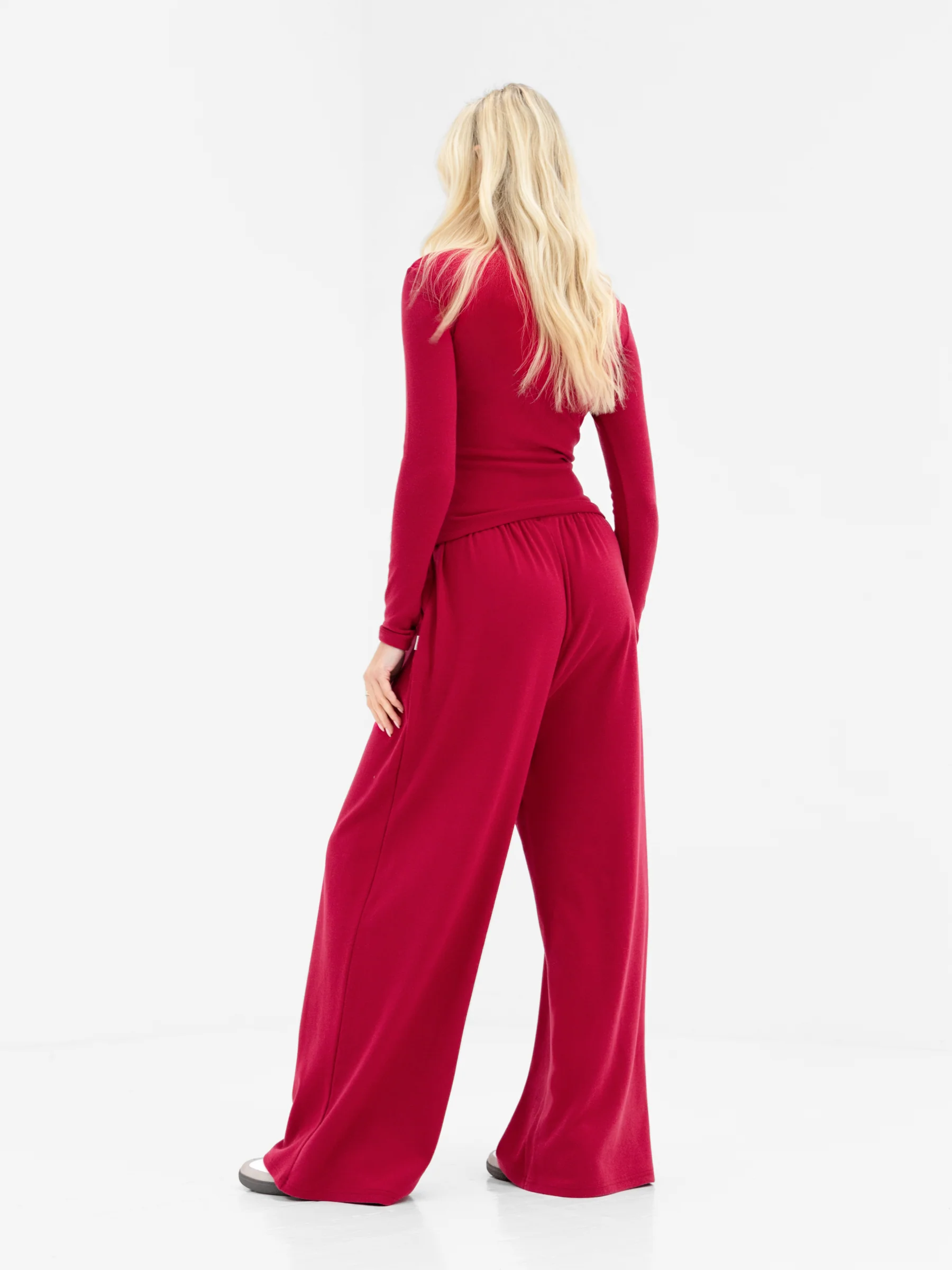 Ebony Wide Leg Trousers - Deep Raspberry - Image 6