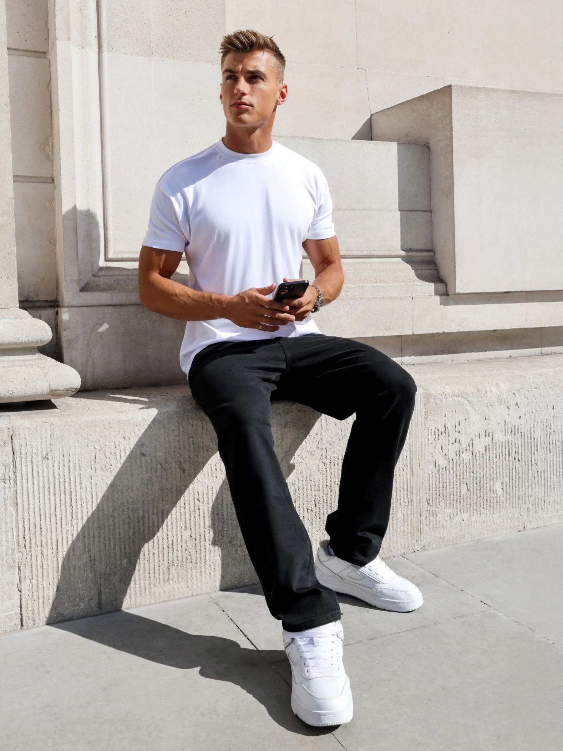 Enzo Relaxed T-Shirt - White & Deep Green - Image 4