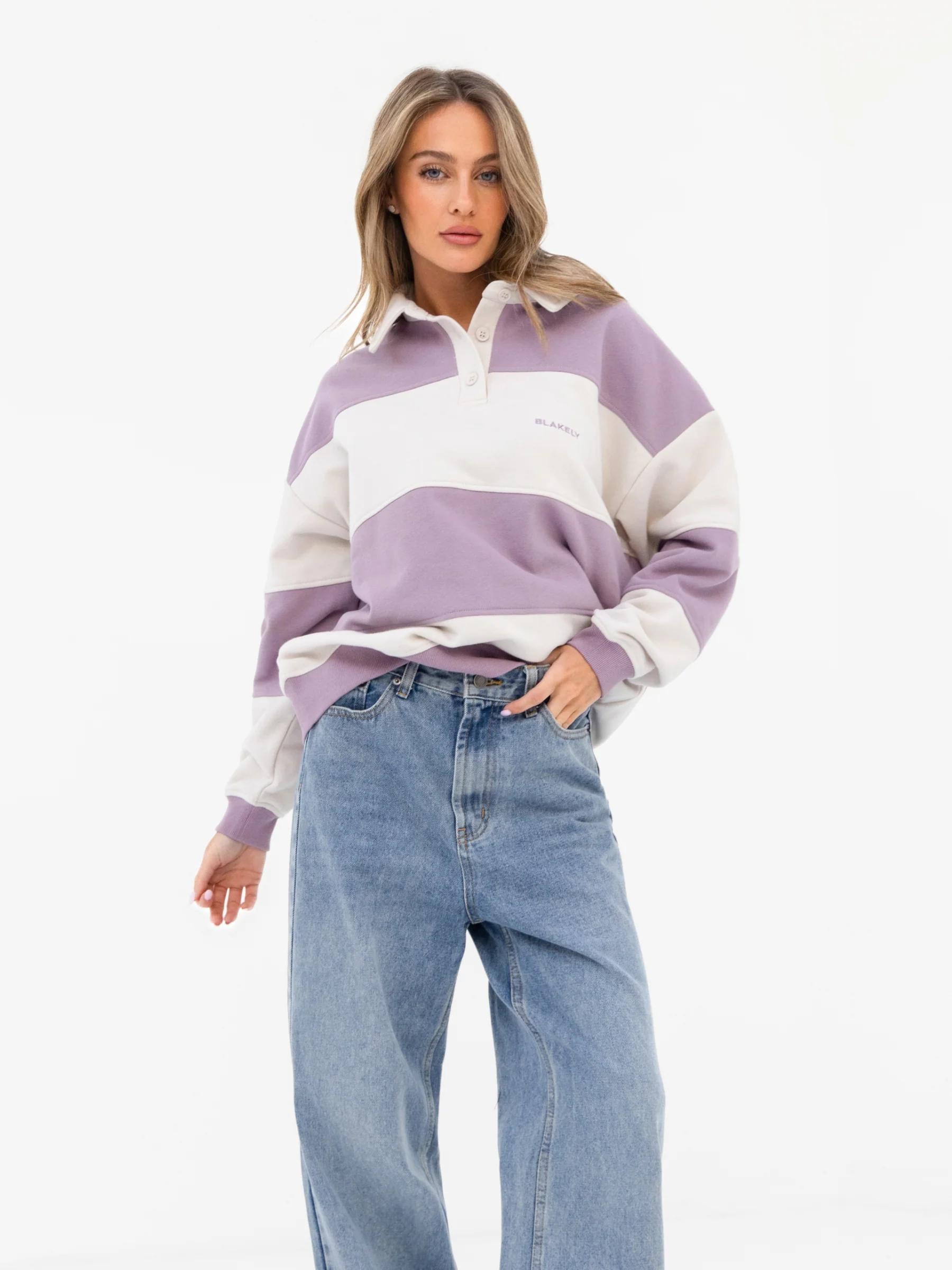 Harper Rugby Shirt - Lilac & Off White - Image 6