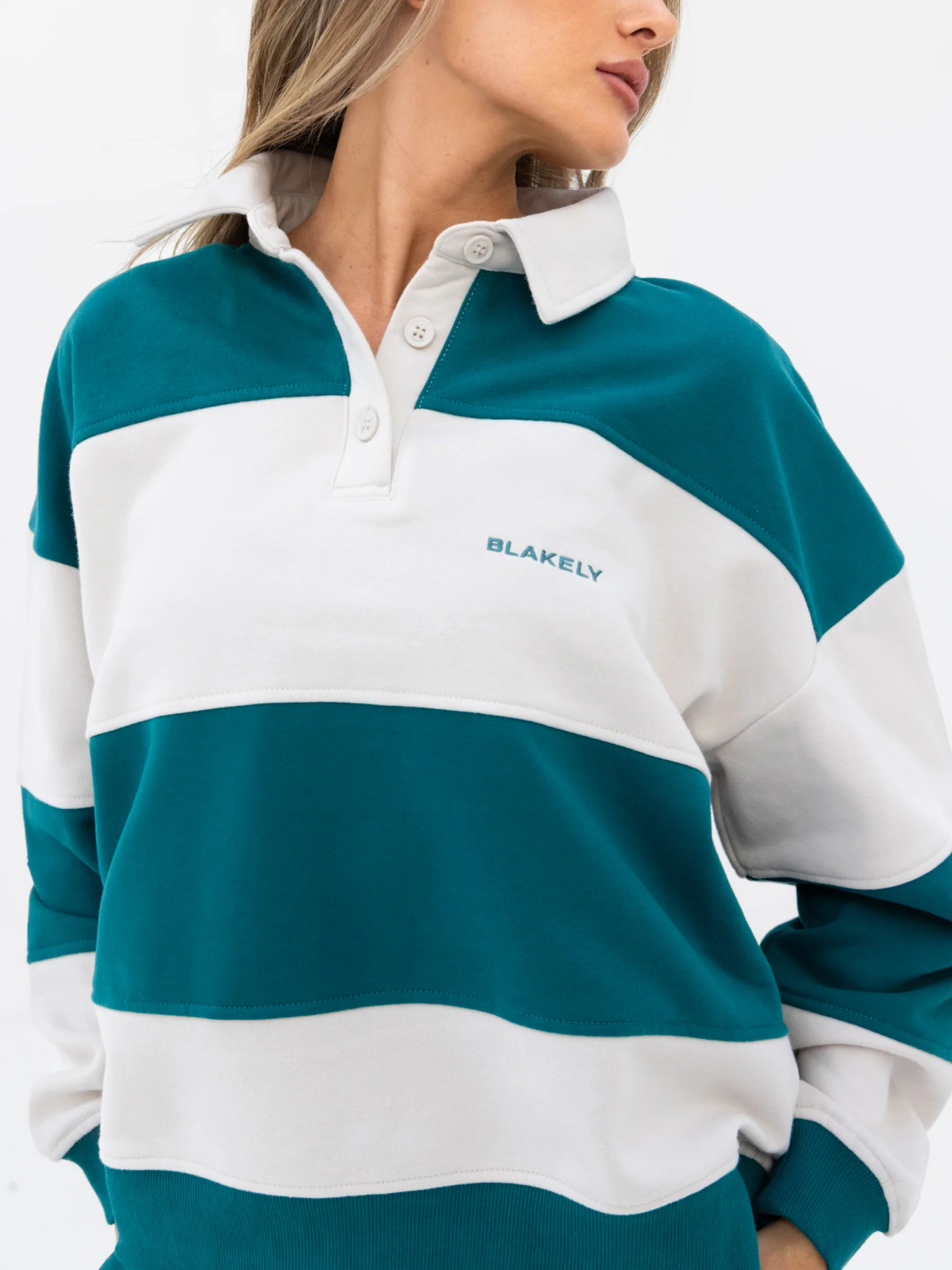 Harper Rugby Shirt - Teal & Off White - Image 5