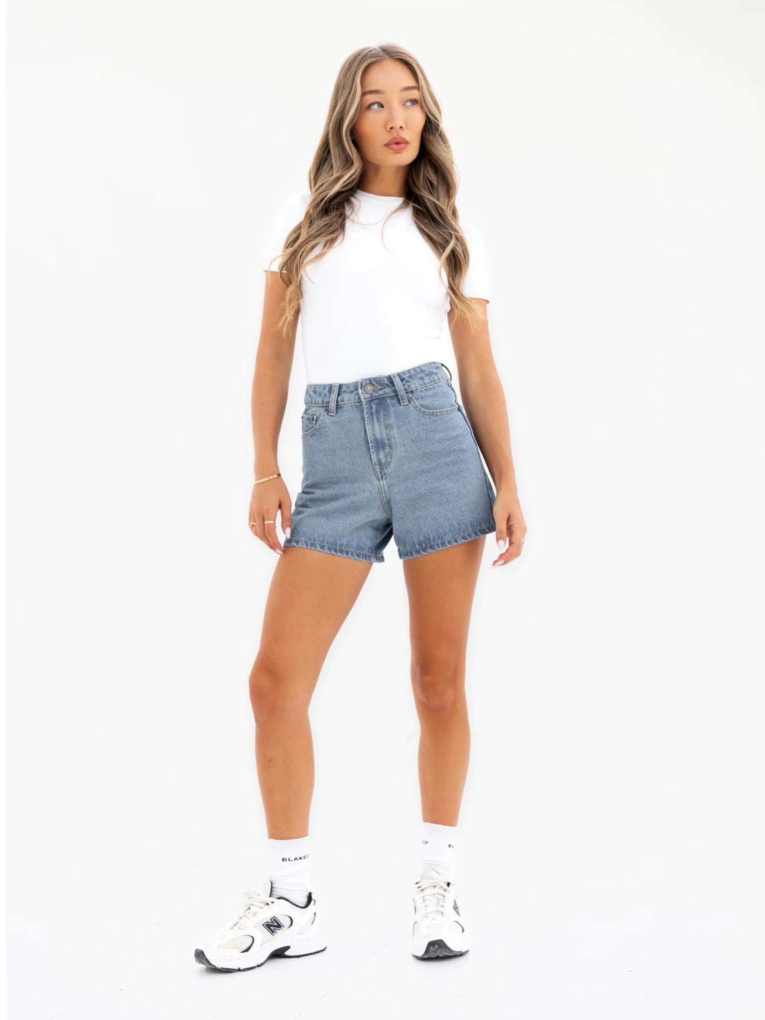 Blakely High Rise Denim Shorts - Faded Blue - Image 3