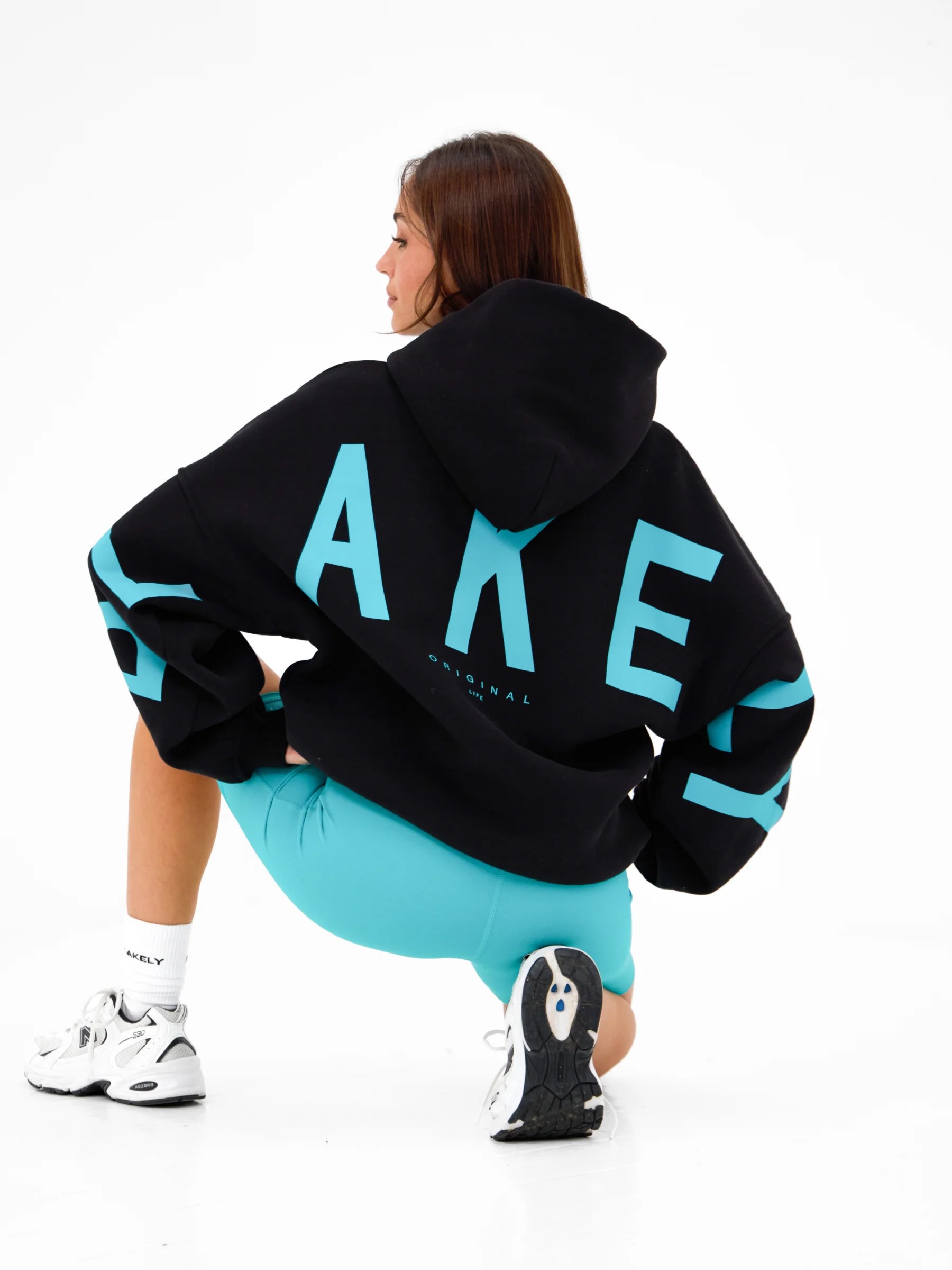 Isabel Oversized Hoodie - Black & Aqua - Image 5