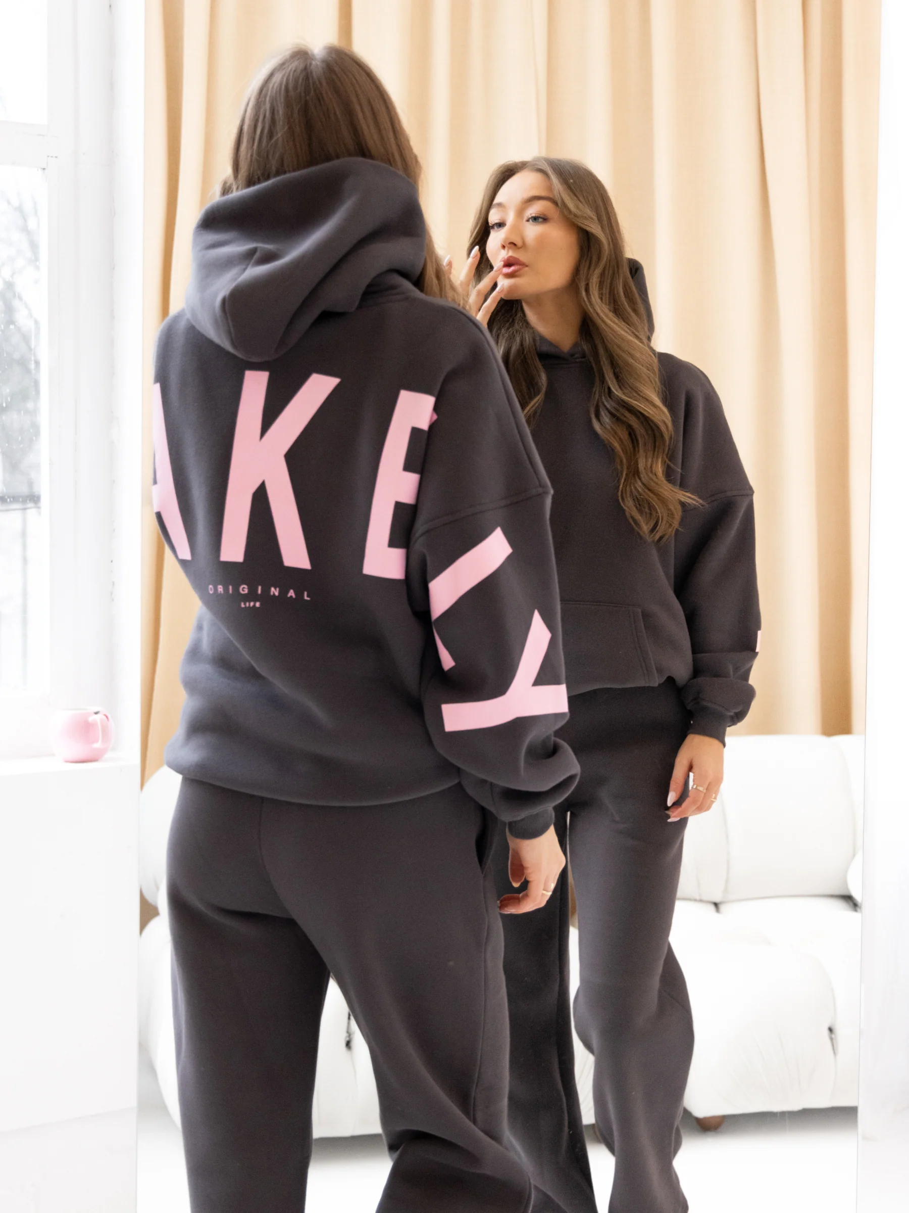Isabel Oversized Hoodie - Charcoal & Rose Pink - Image 3