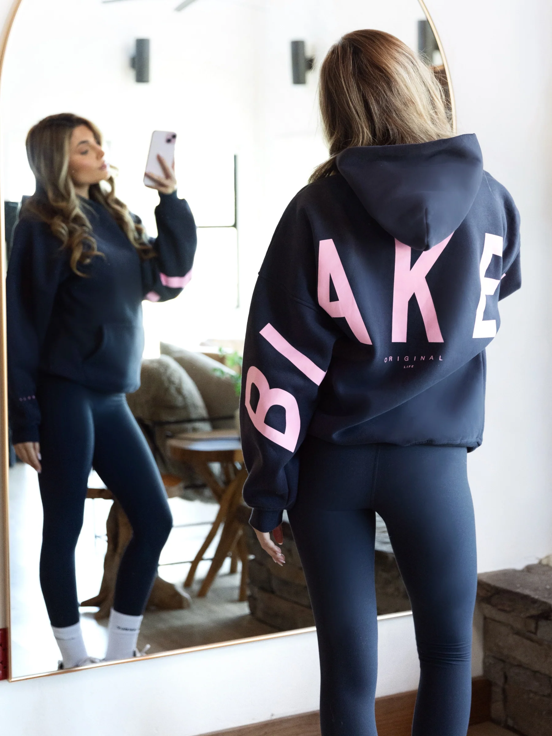 Isabel Oversized Hoodie - True Navy & Powder Pink - Image 2