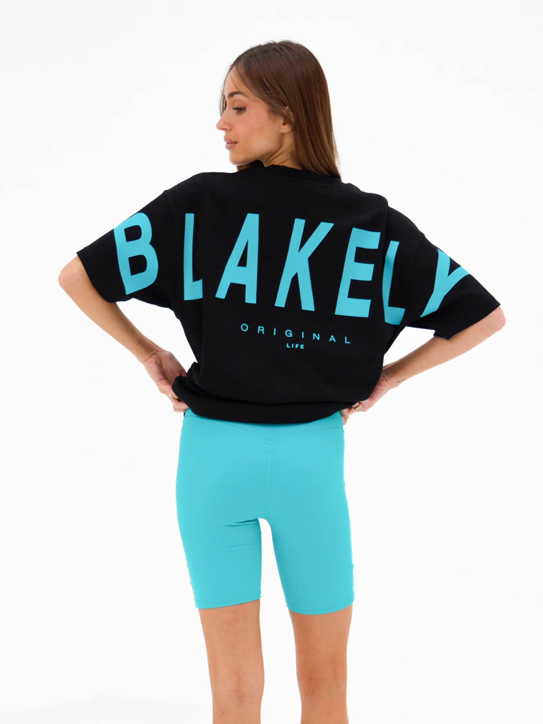 Isabel Oversized T-Shirt - Black & Aqua - Image 5