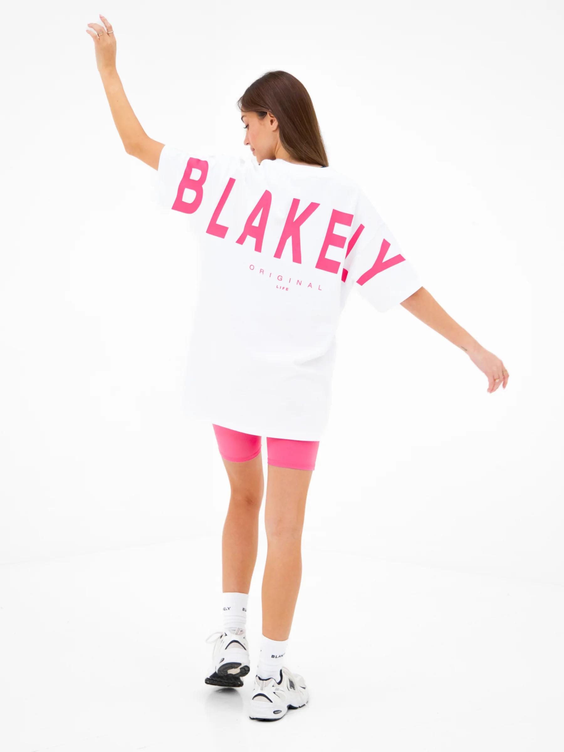 Isabel Oversized T-Shirt - White & Bold Pink - Image 3
