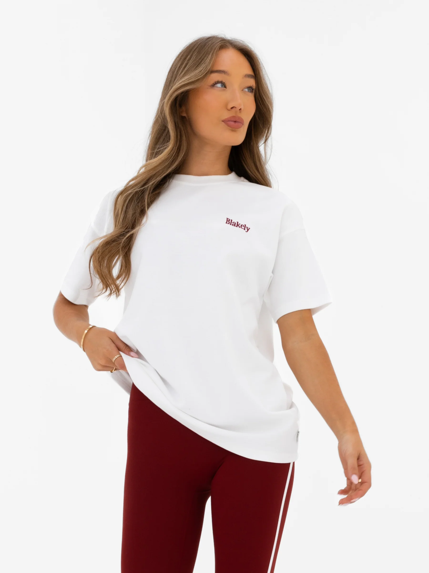 Jada Oversized T-Shirt - Flat White & Maroon Red - Image 5