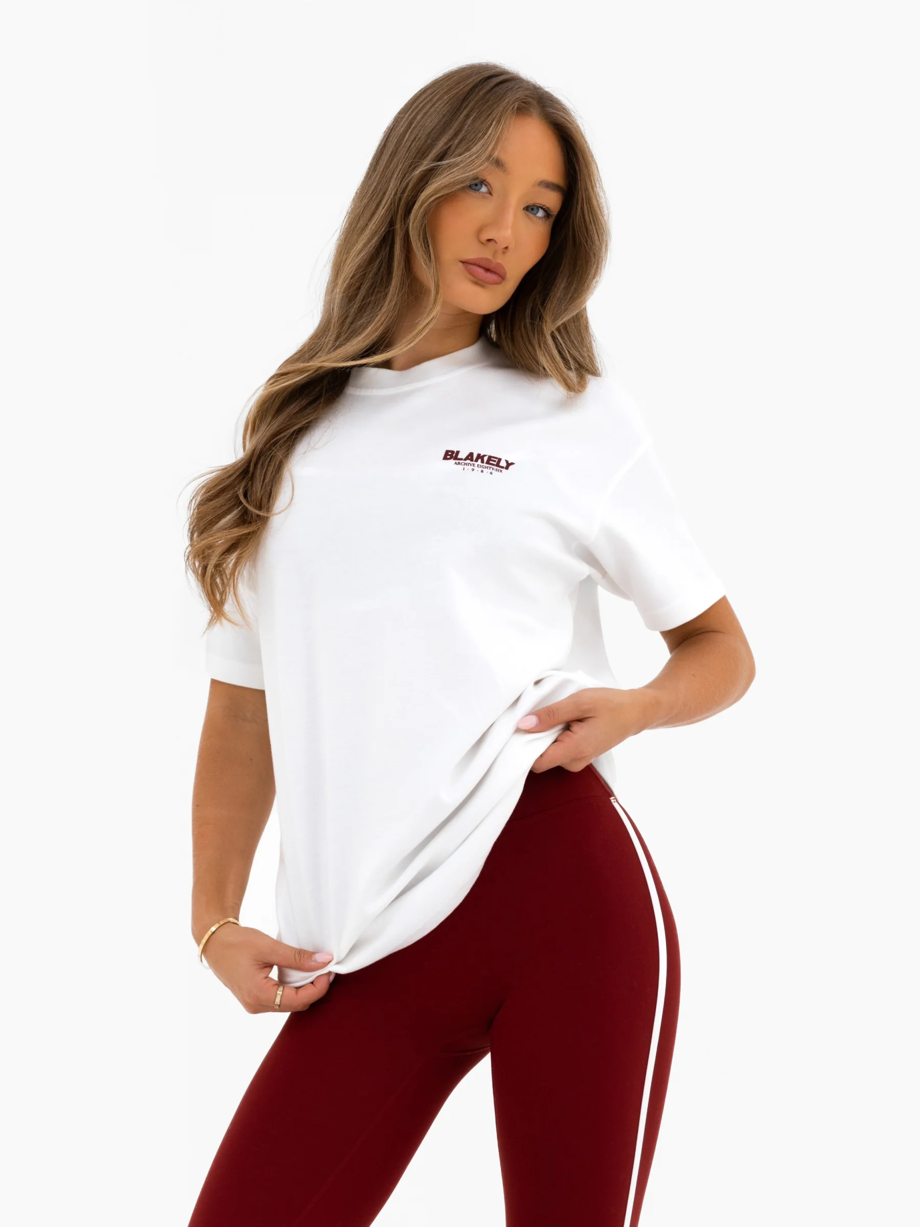 Jodi Oversized T-Shirt - Flat White & Maroon Red - Image 2