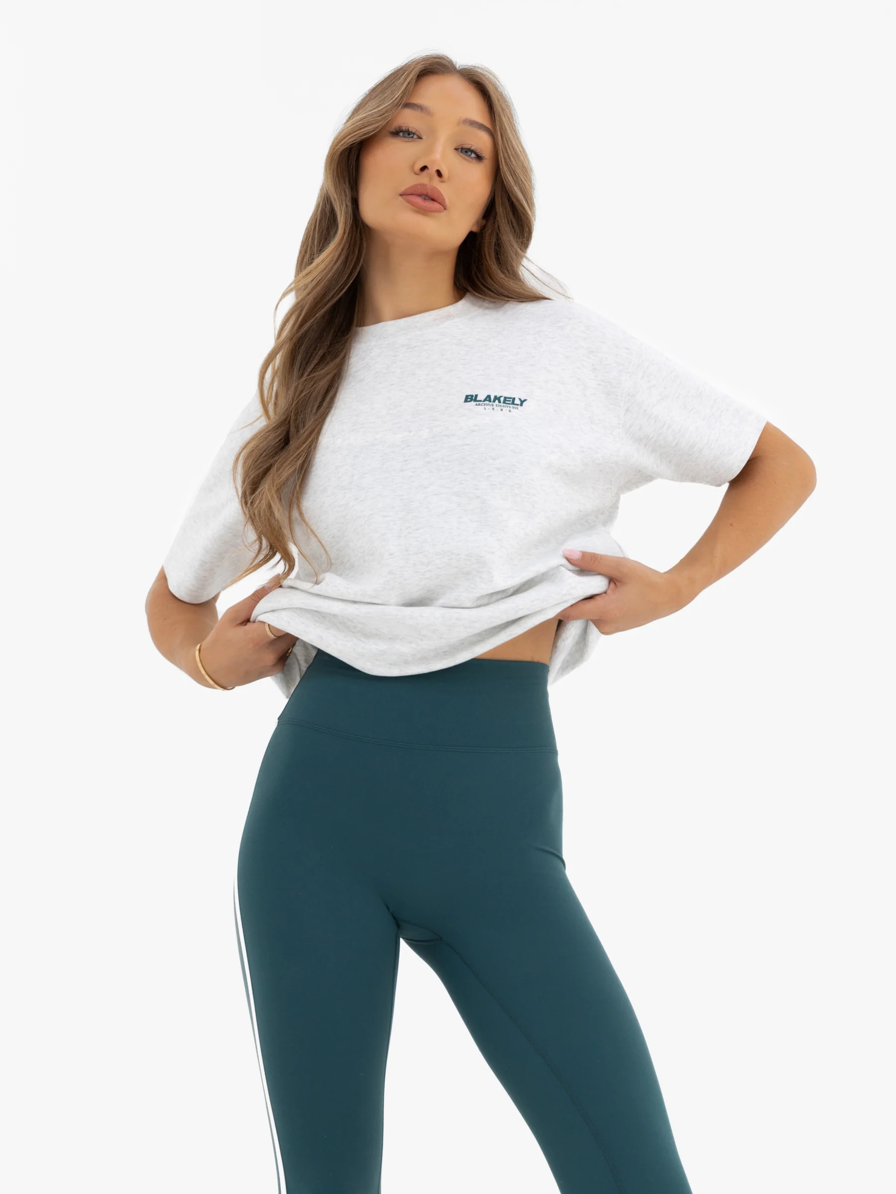 Jodi Oversized T-Shirt - Marl Grey & Teal Green - Image 2