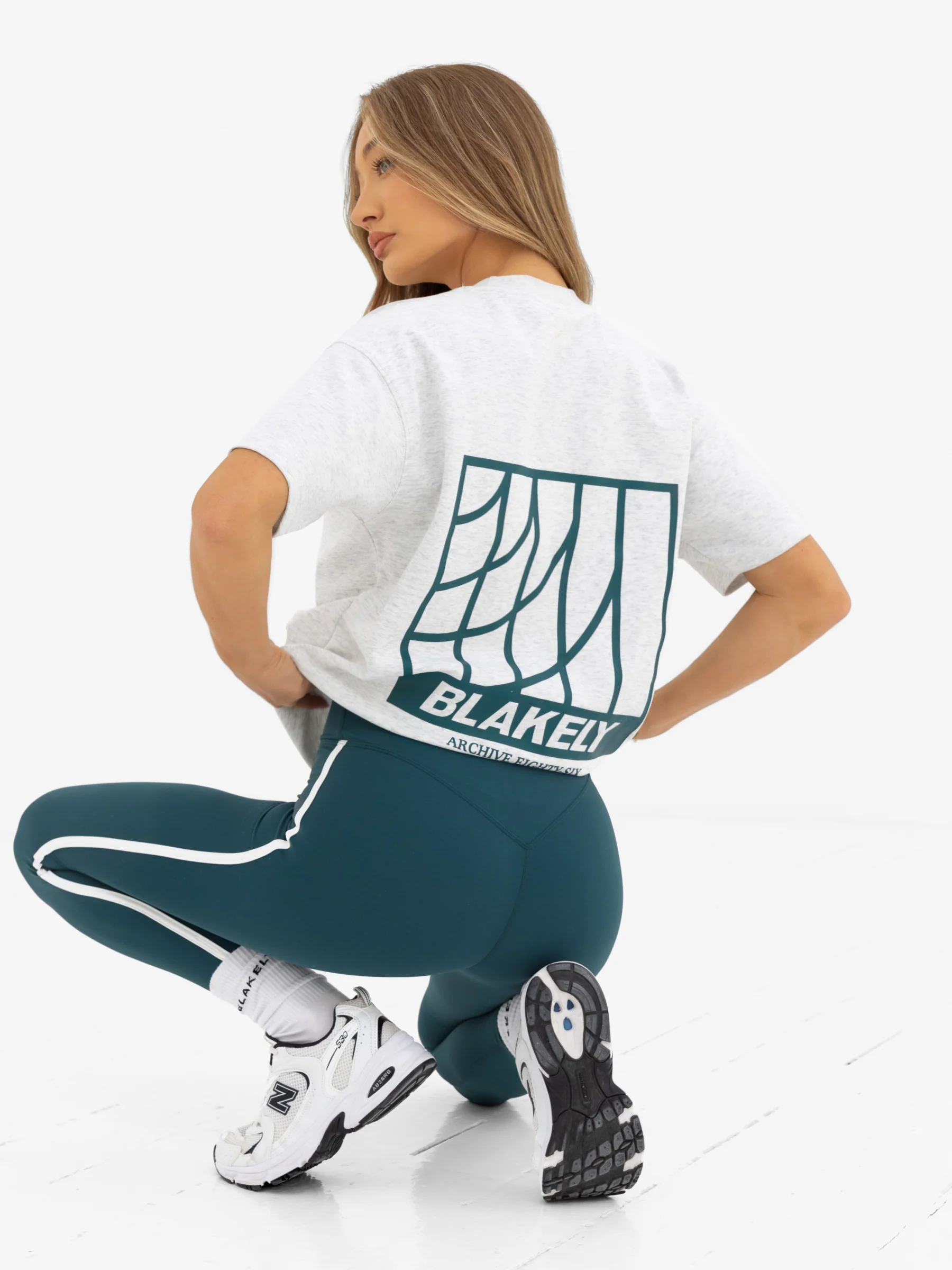 Jodi Oversized T-Shirt - Marl Grey & Teal Green - Image 3