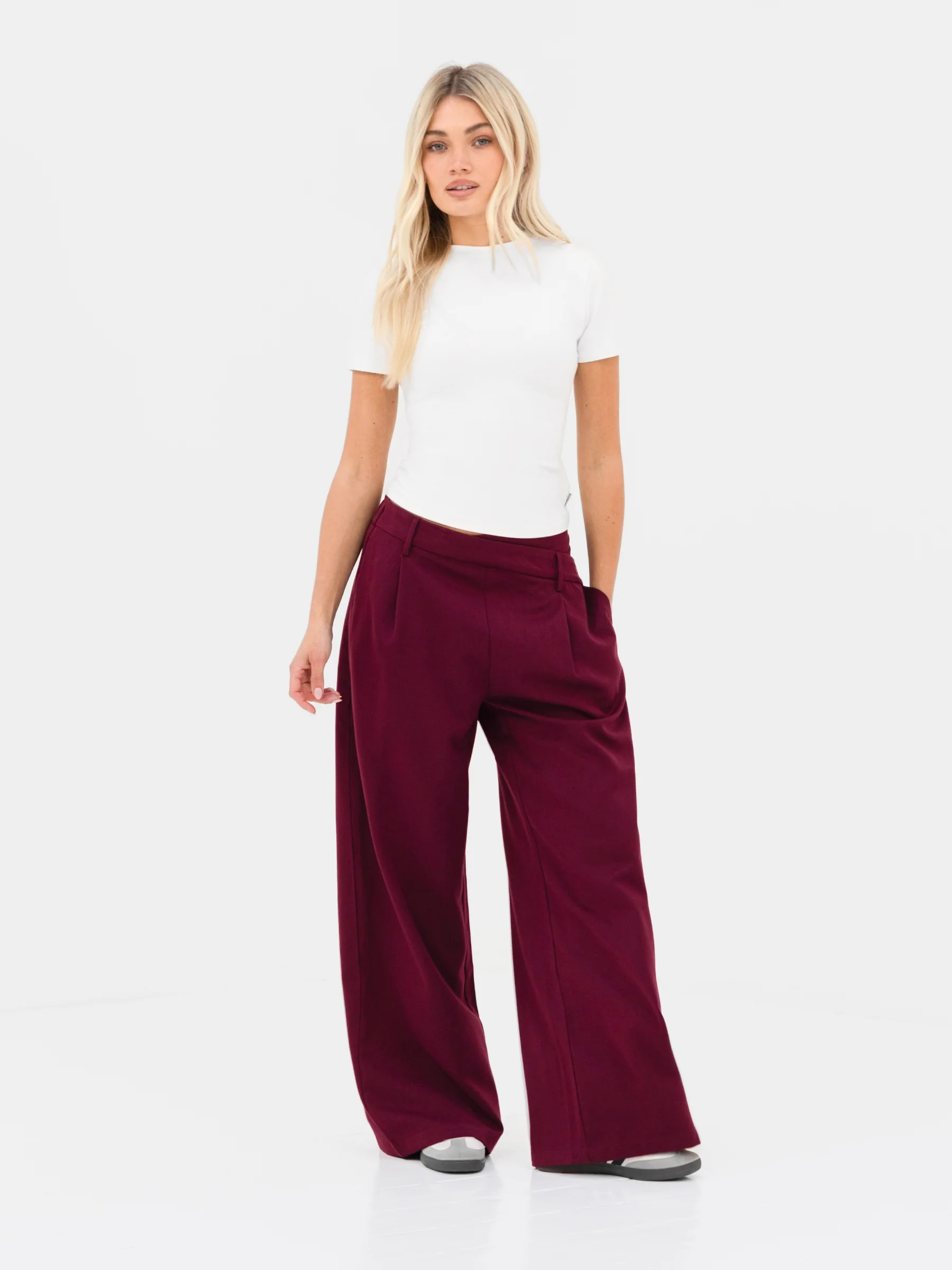 Kady Cross Over Trousers - Burgundy - Image 3