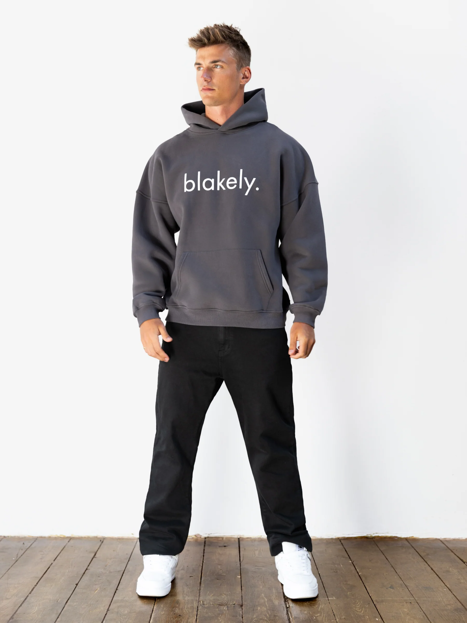 Logo Relaxed Hoodie - Charcoal - Image 3