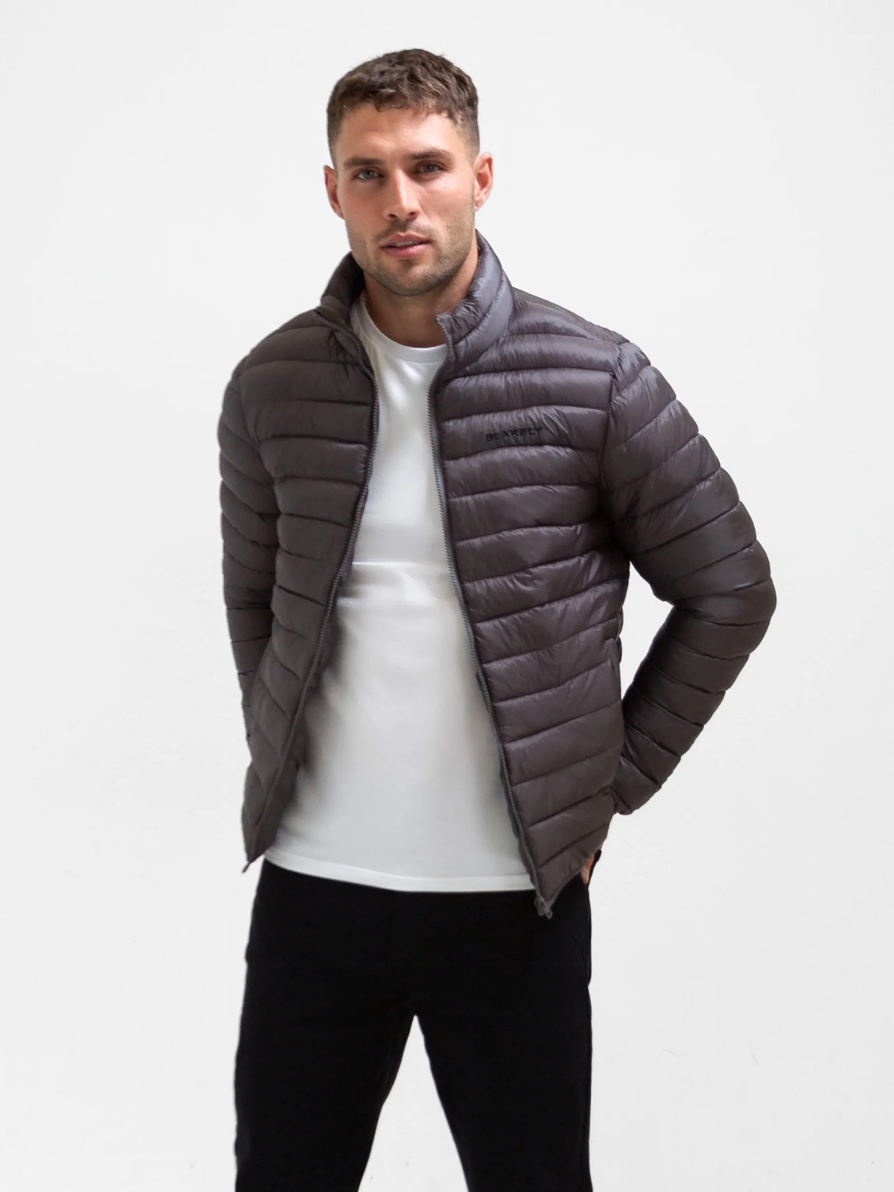 Lucas Lightweight Puffer Jacket - Charcoal - Image 3
