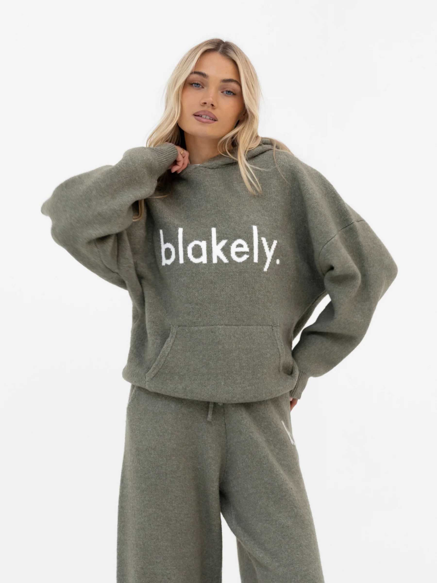 Mabel Oversized Knitted Hoodie - Safari Green