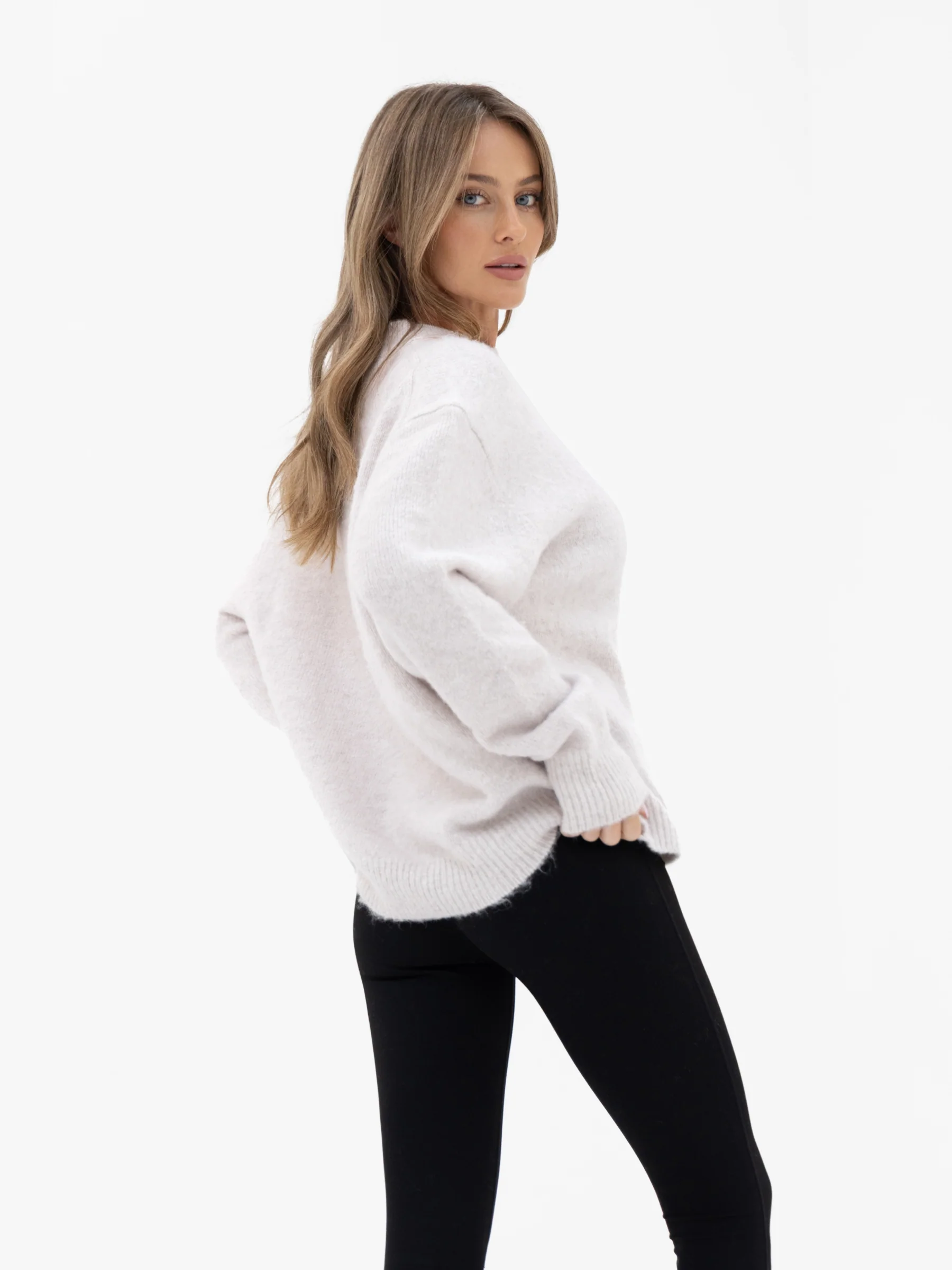 Marley Oversized Knitted Jumper - Marl White - Image 2