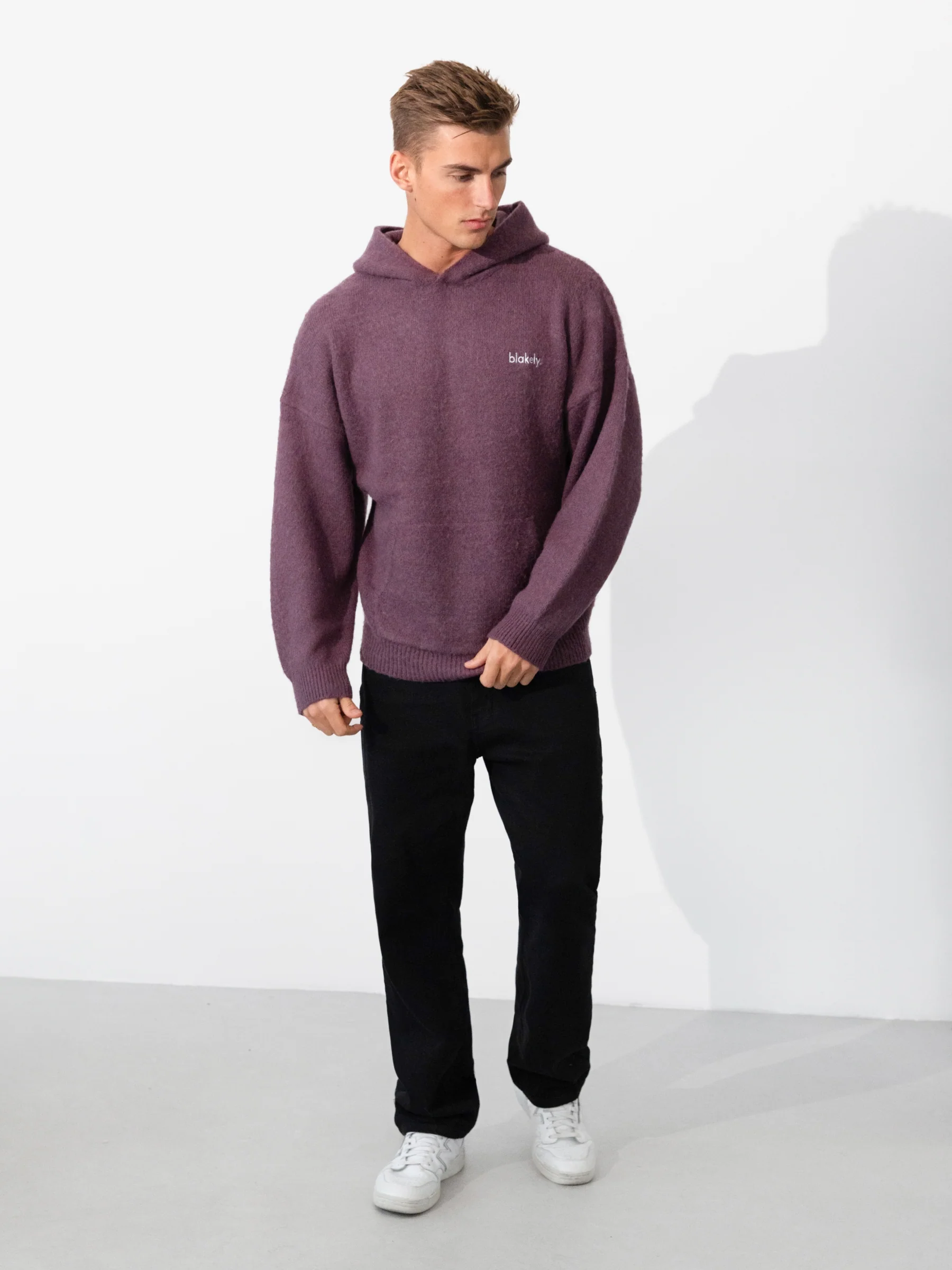 Mason Relaxed Knitted Hoodie - Plum - Image 4