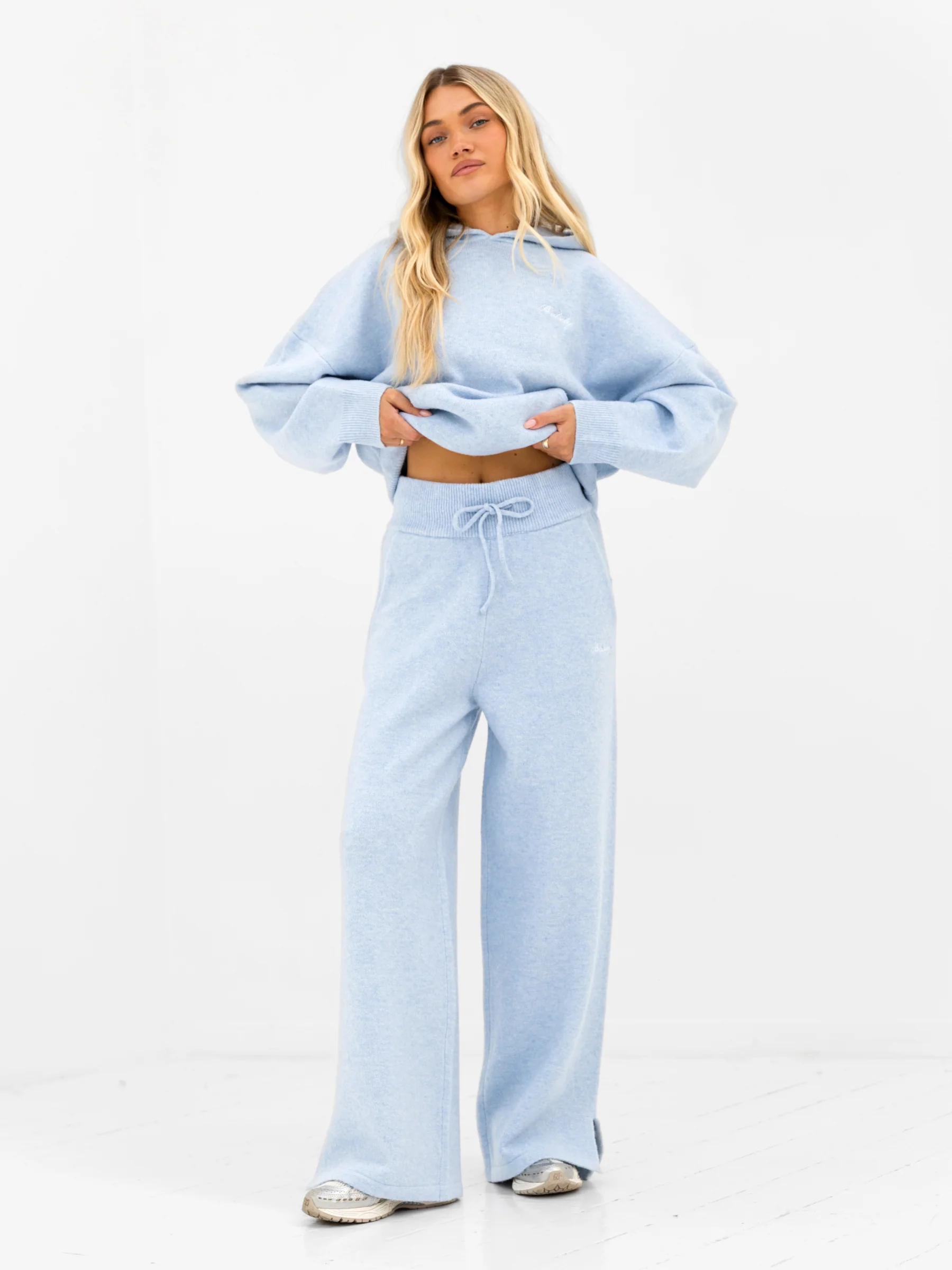 Oversized Knitted Hoodie - Baby Blue - Image 3