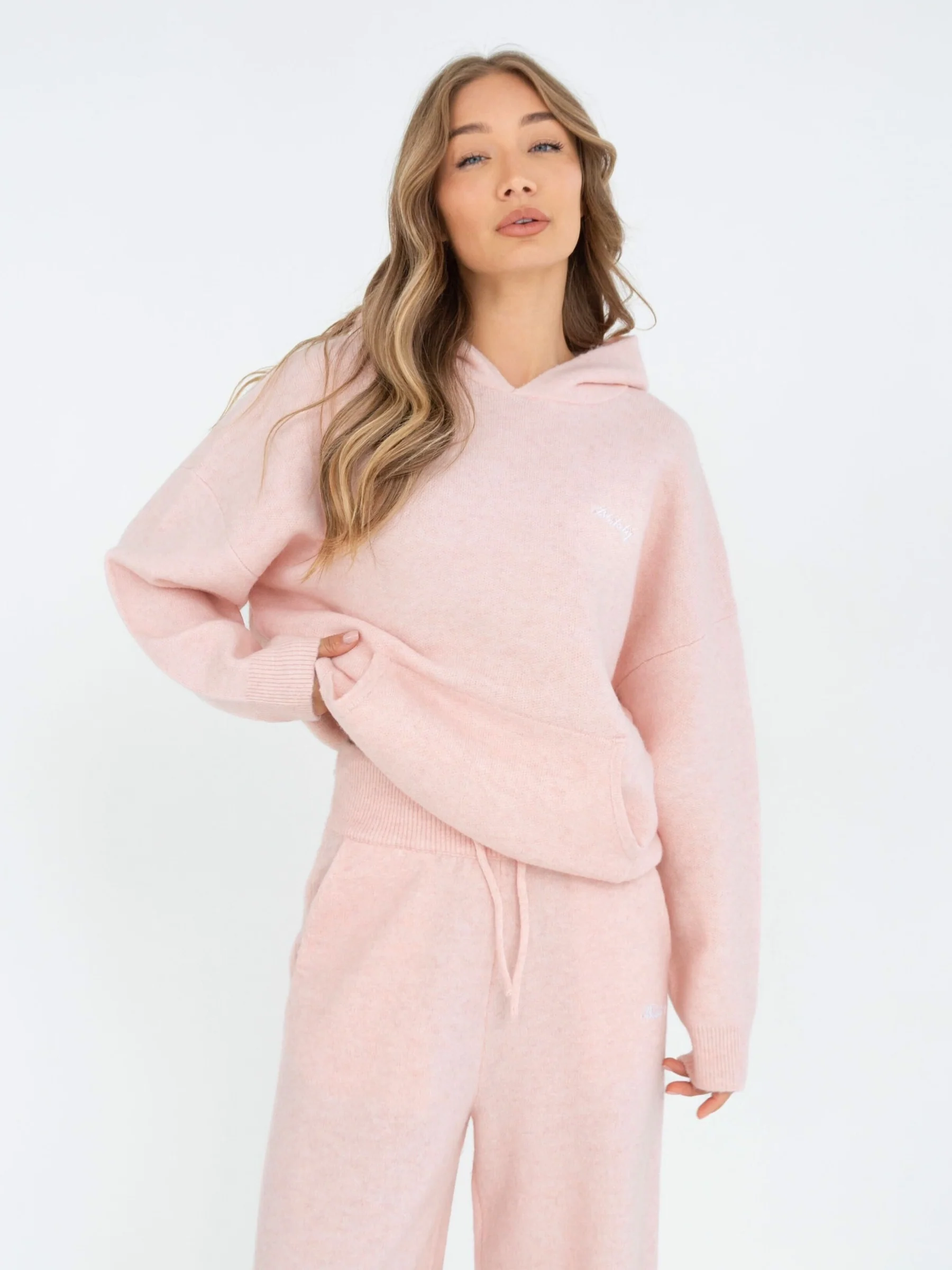 Oversized Knitted Hoodie - Marshmallow Pink - Image 3