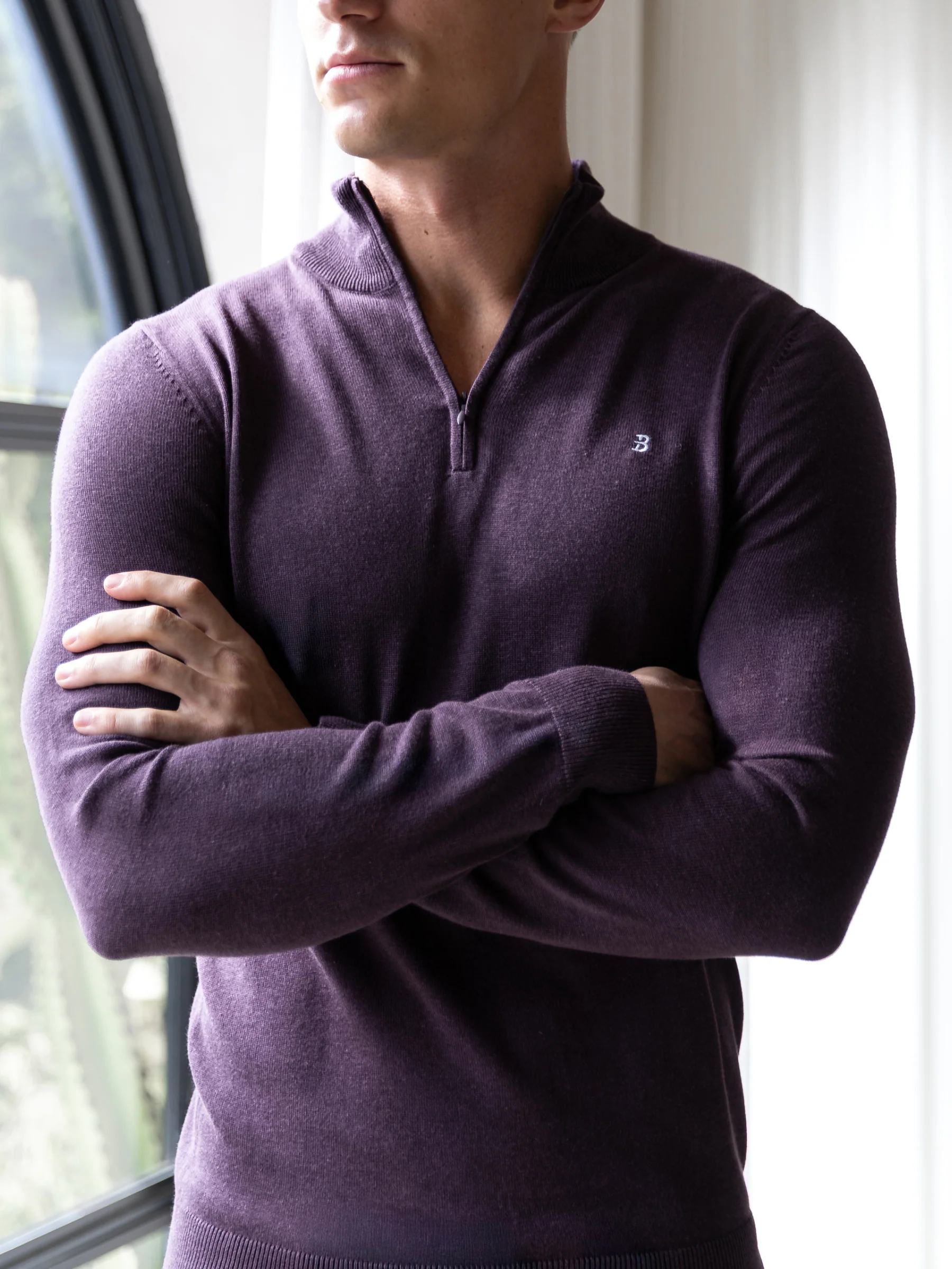 Oxbridge 1/4 Zip Jumper - Plum - Image 3