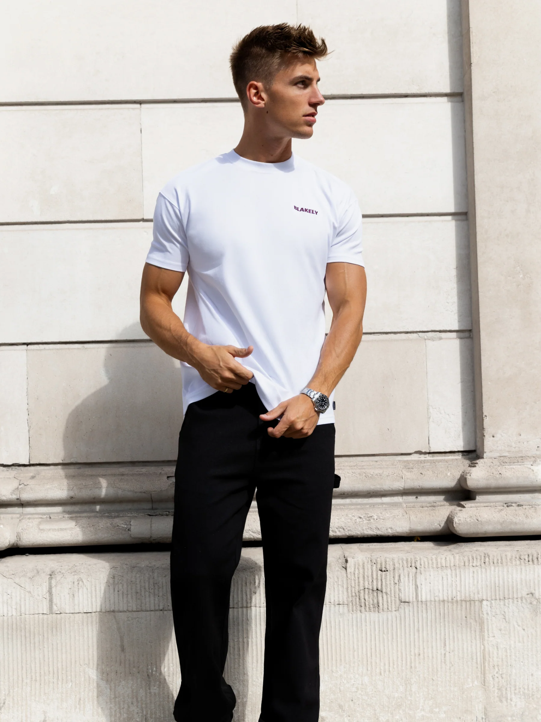 Rhys Relaxed T-Shirt - White & Burgundy - Image 3