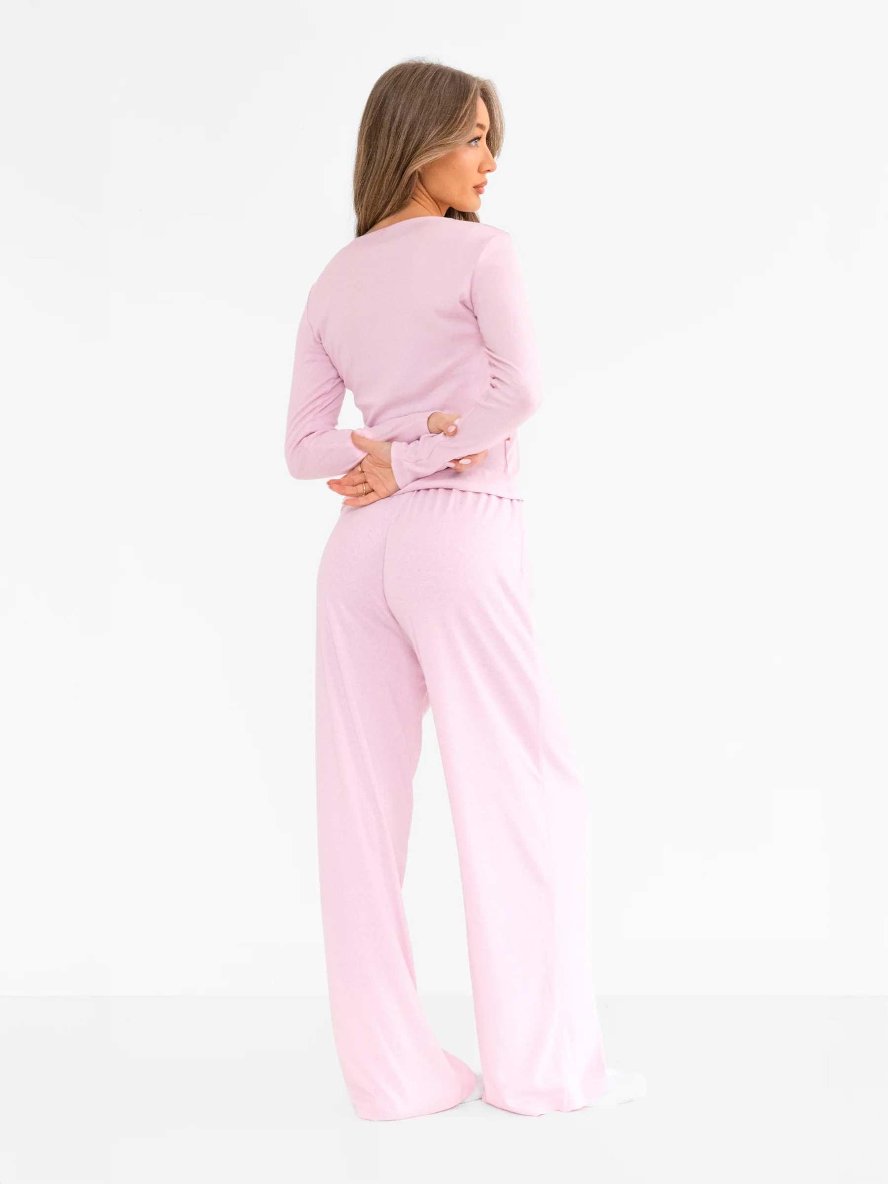 Rosie Pointelle Long Sleeve Top - Pale Pink - Image 4