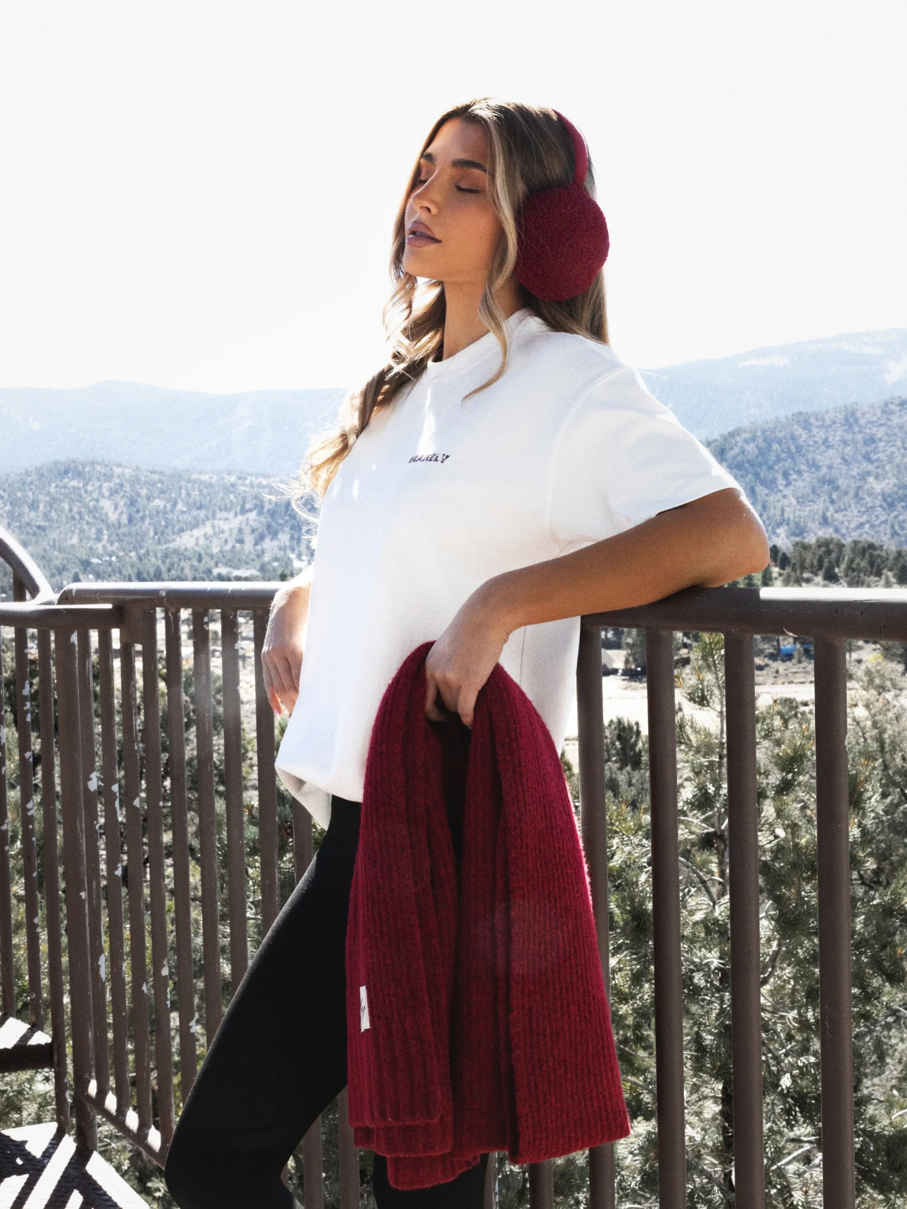Script Label Knit Scarf - Cherry Red - Image 3