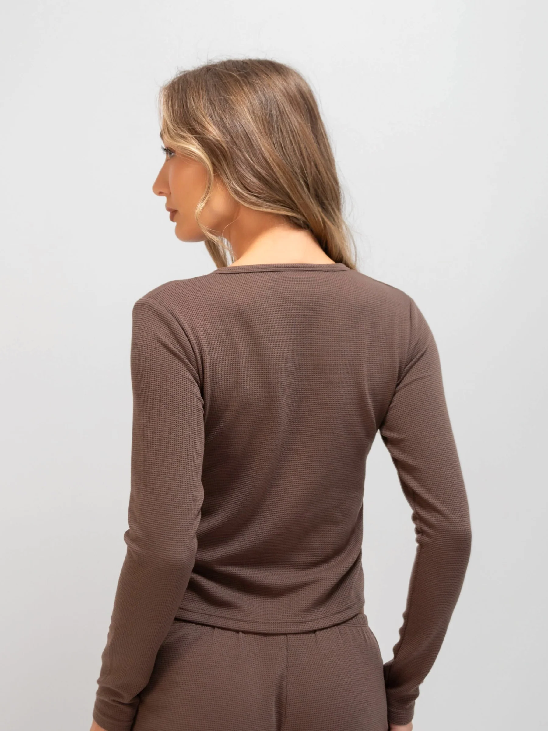 Soft Waffle Cardigan - Brown - Image 4