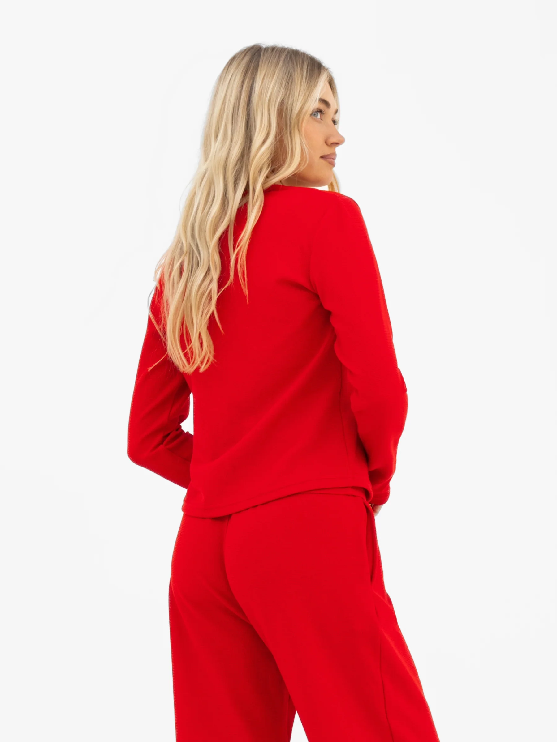 Soft Waffle Cardigan - Red - Image 2