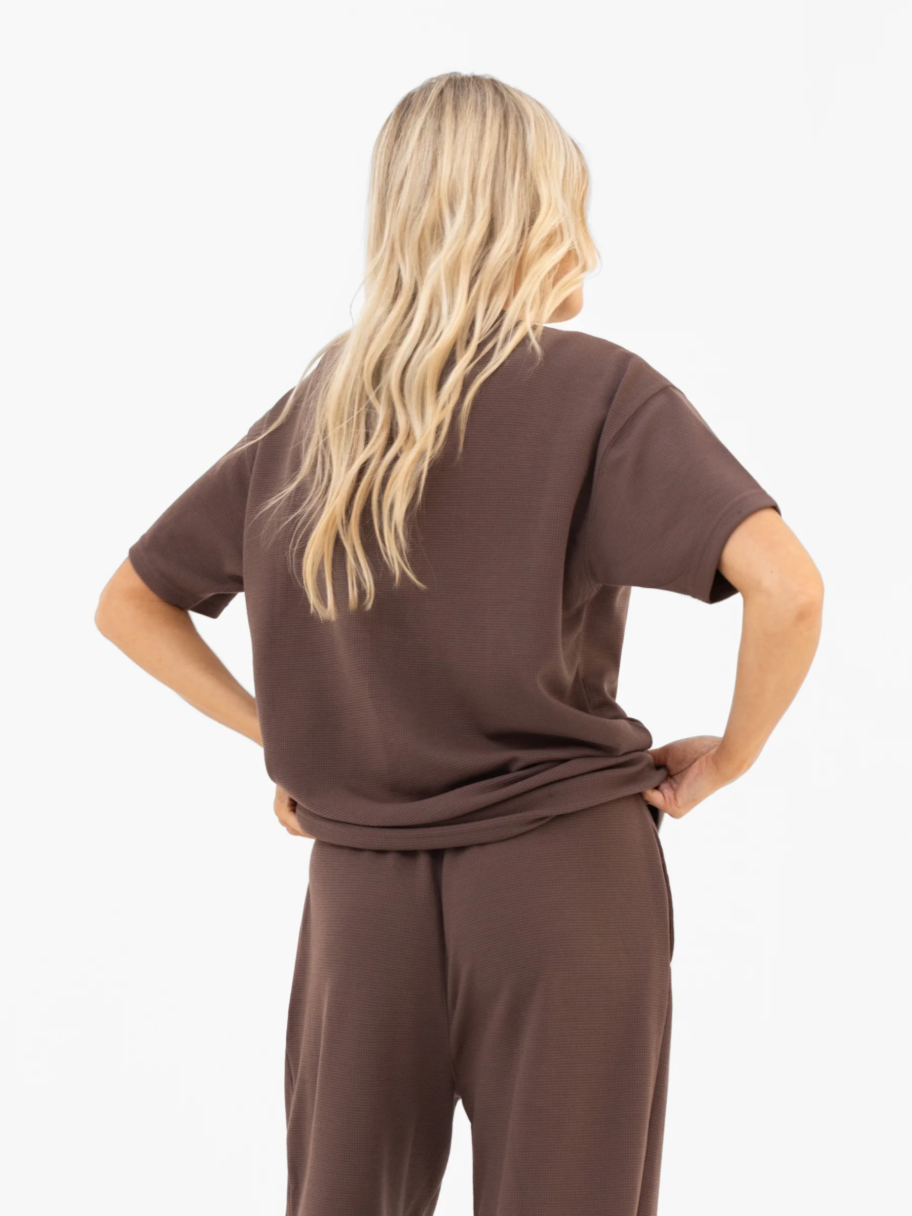 Soft Waffle Oversized T-Shirt - Brown - Image 2