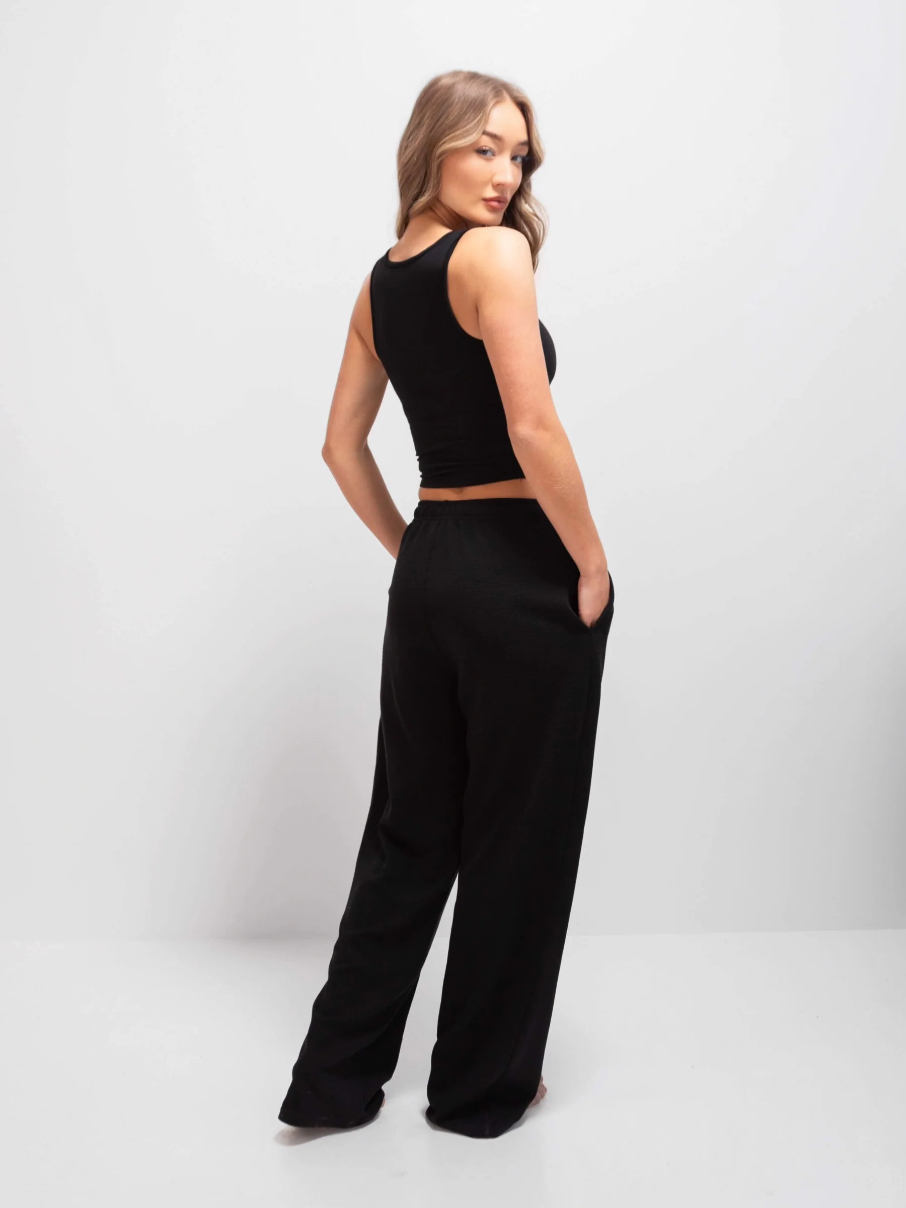 Soft Waffle Trousers - Black - Image 4