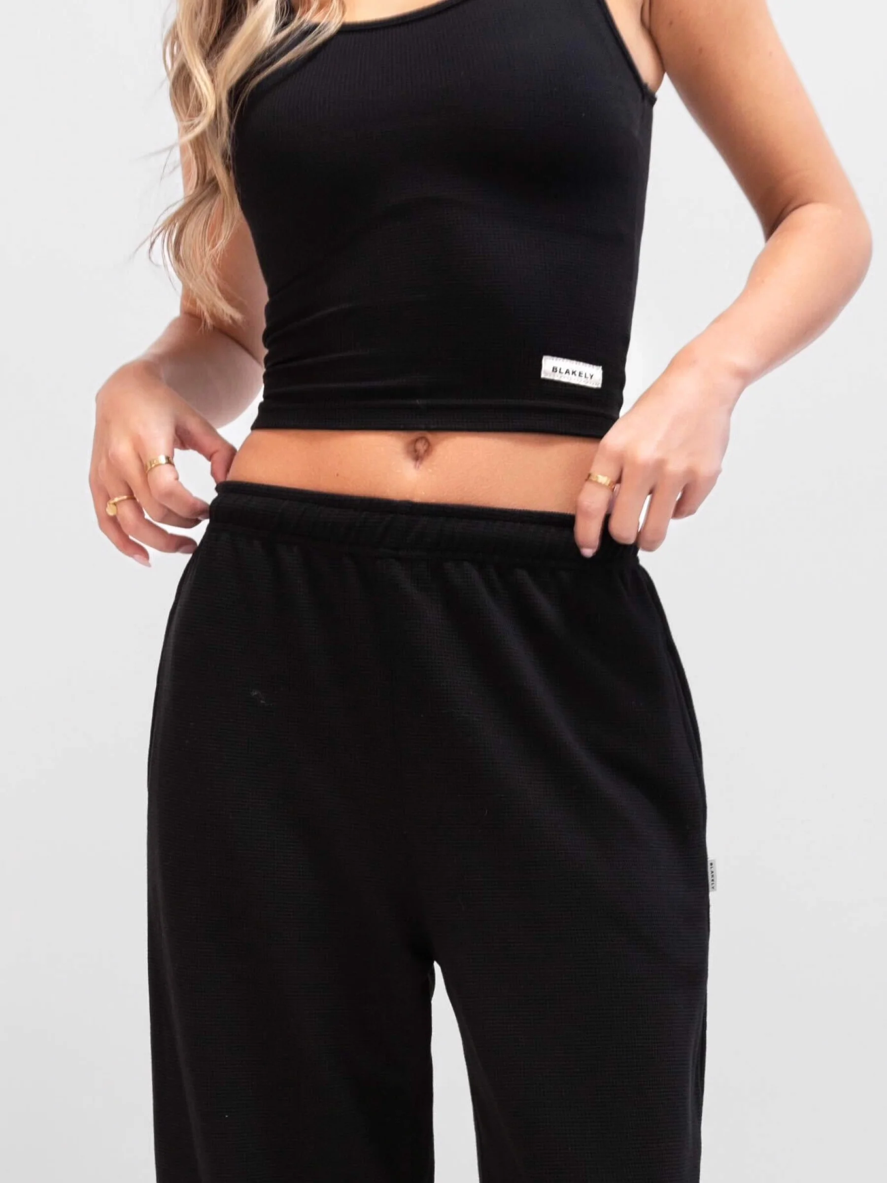 Soft Waffle Trousers - Black - Image 6