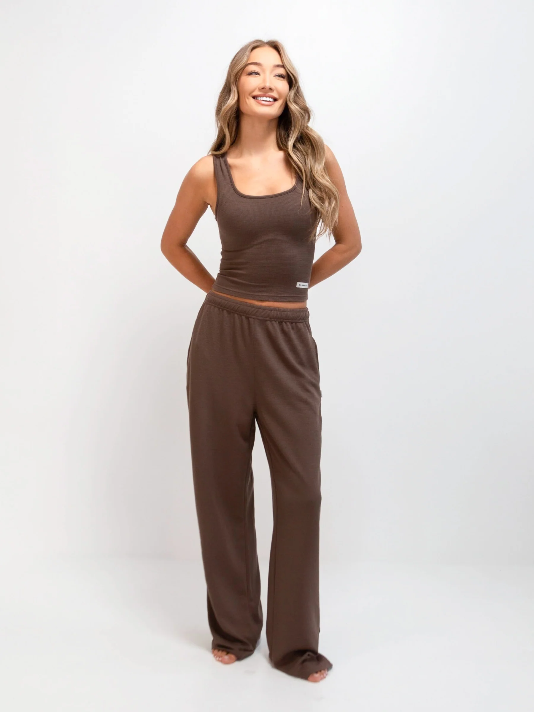Soft Waffle Trousers - Brown - Image 3