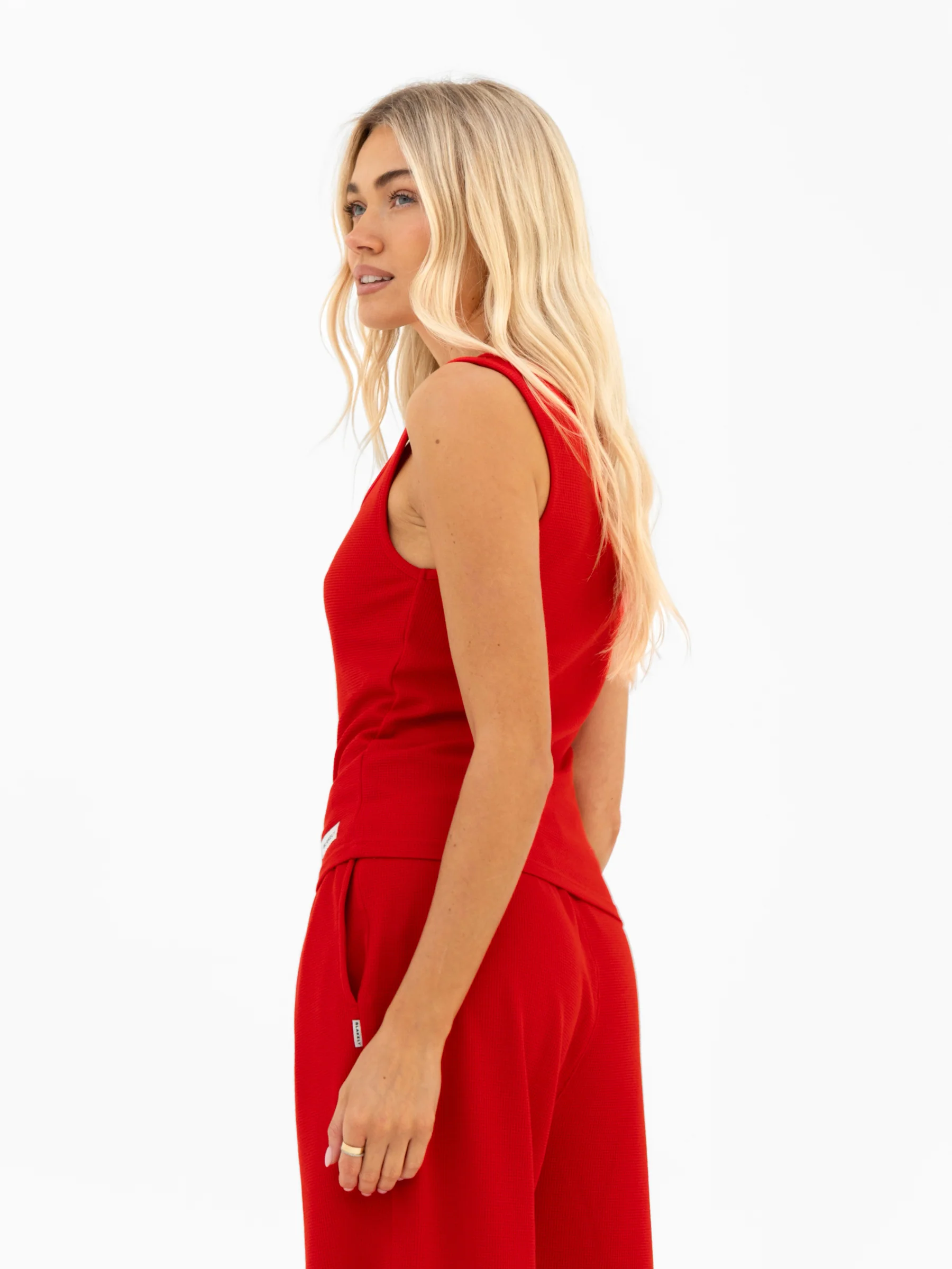 Soft Waffle Vest Top - Red - Image 2