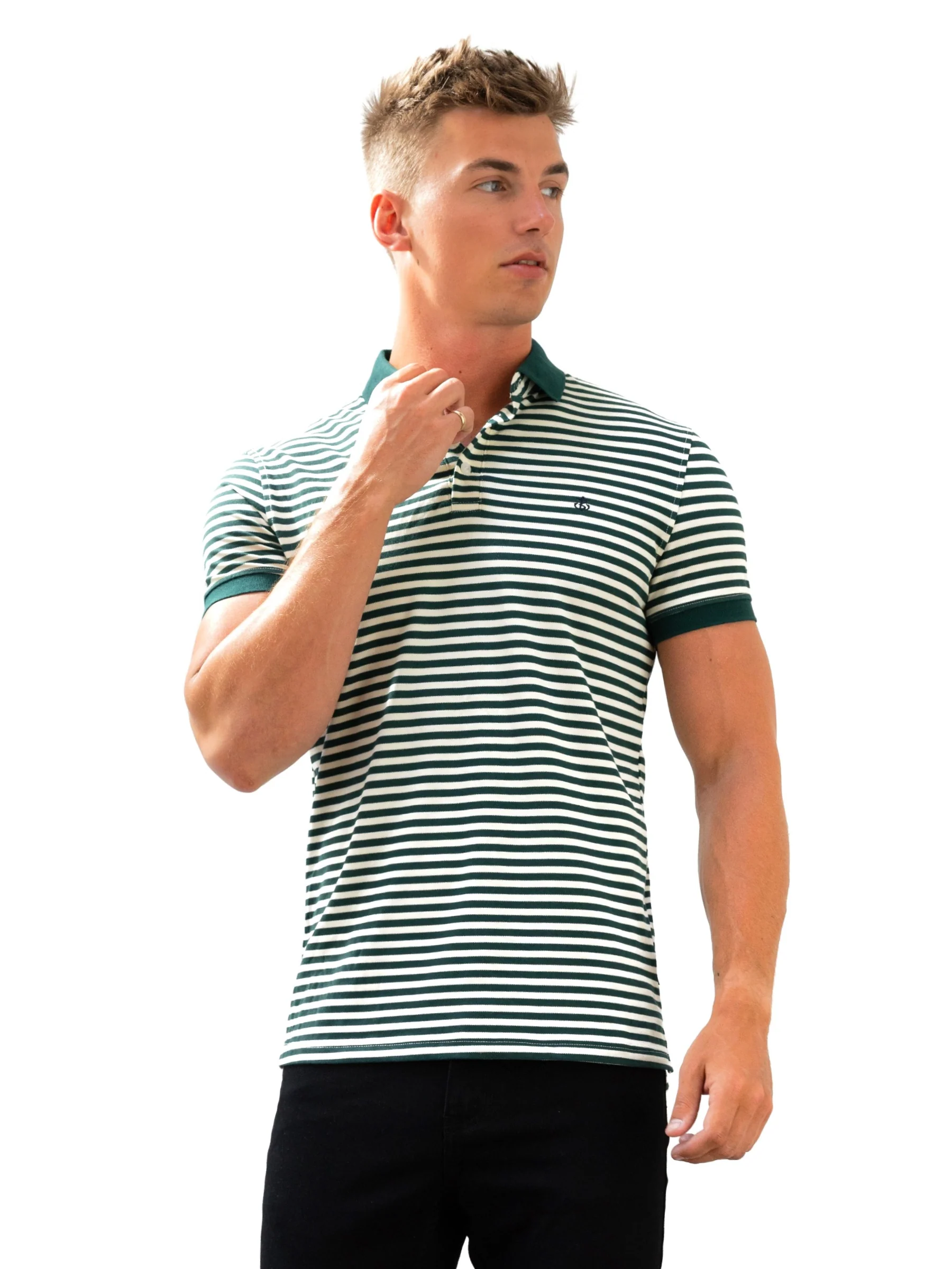 Stripe Polo Shirt - Green - Image 6
