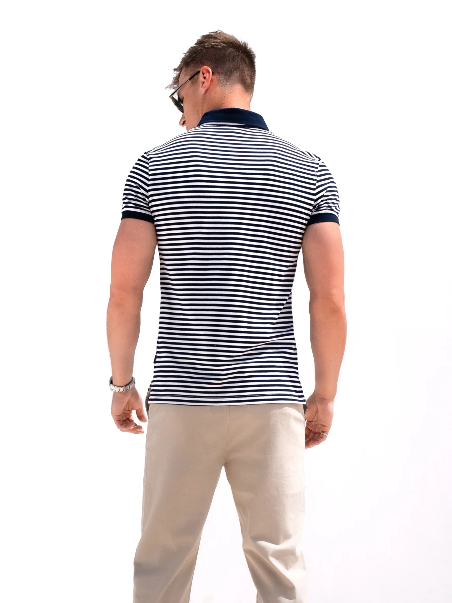 Stripe Polo Shirt - Navy - Image 4
