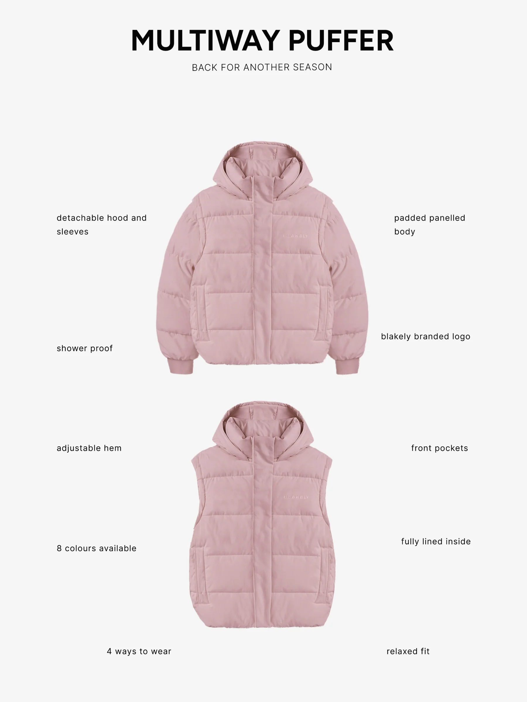 Multiway Puffer Coat 2 - Pink - Image 3