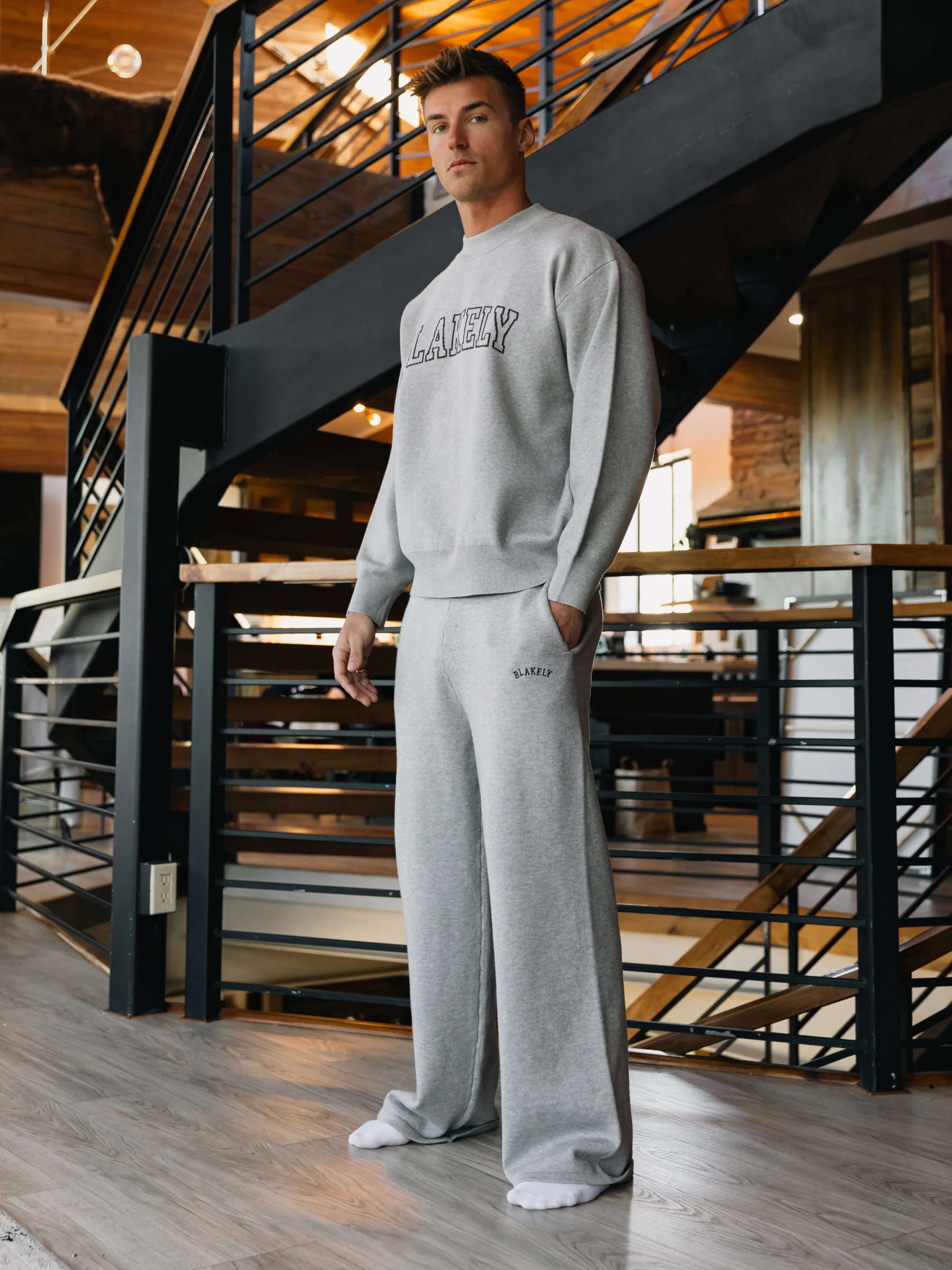 Varsity Knitted Relaxed Sweatpants - Grey - Image 3