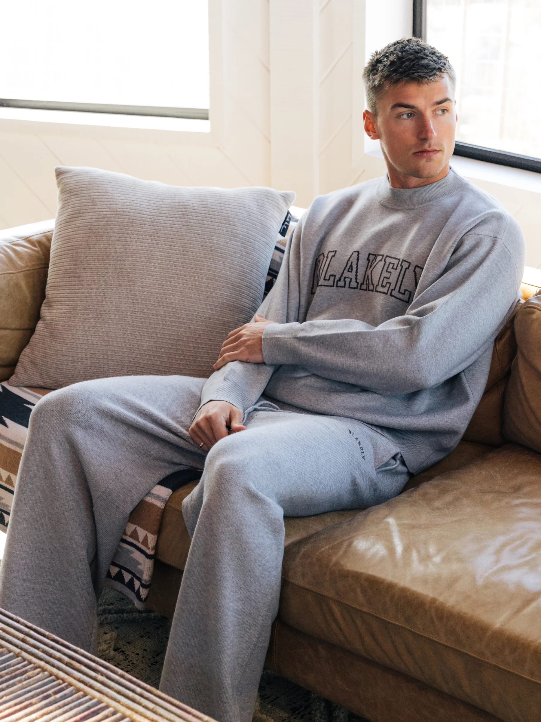 Varsity Knitted Relaxed Sweatpants - Grey - Image 5