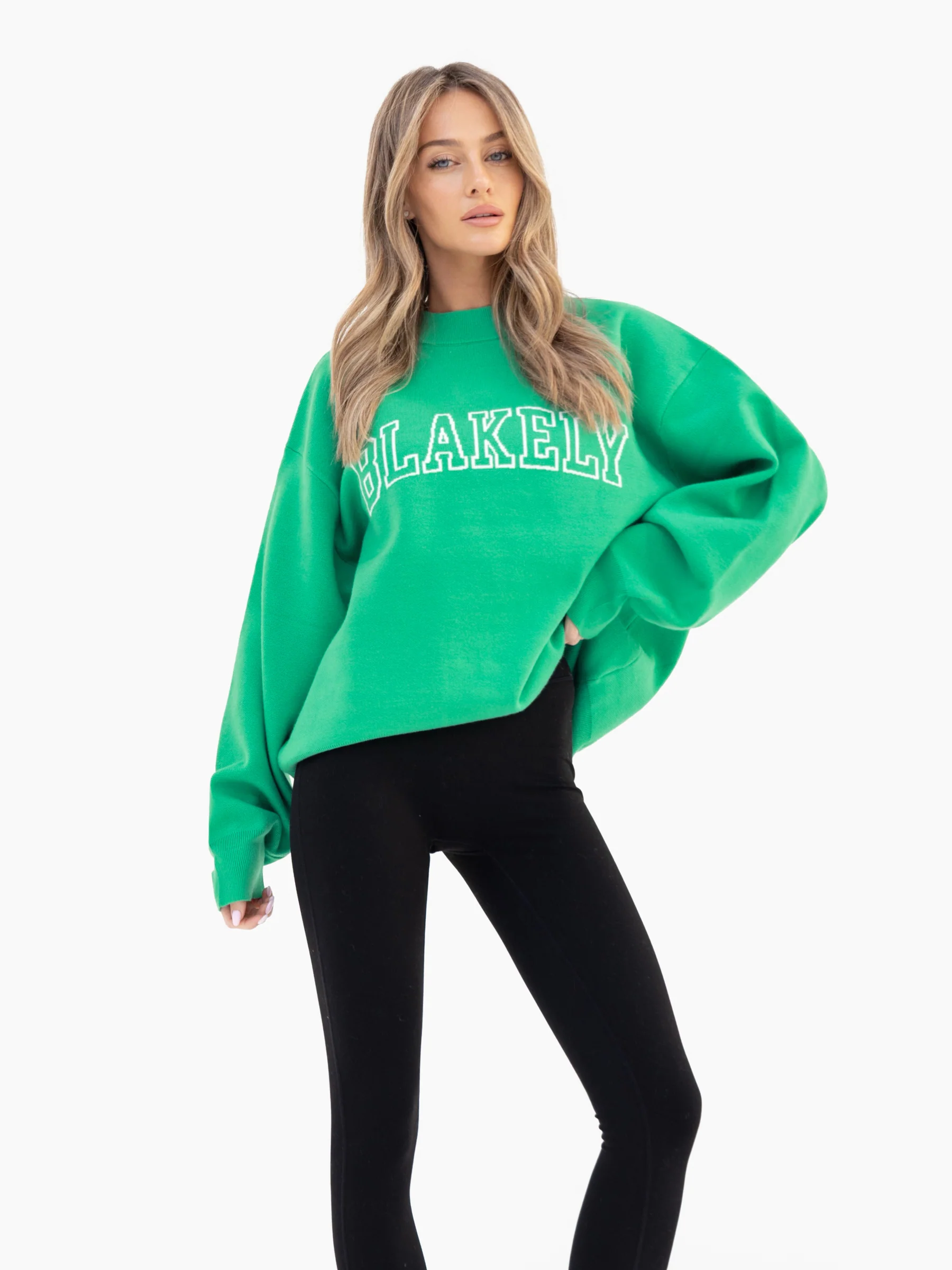 Varsity Oversized Knitted Jumper - Bright Green - Image 5
