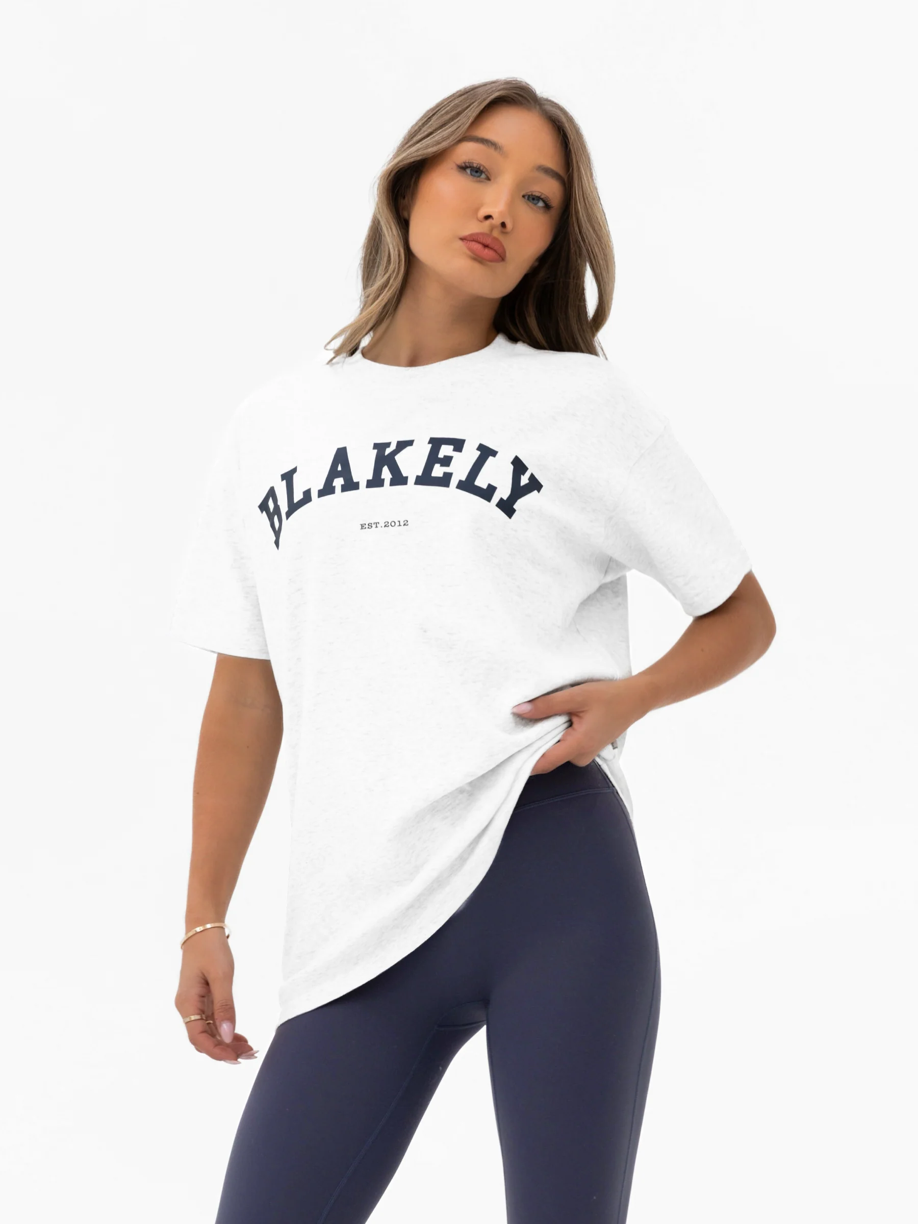 Varsity Oversized T-Shirt - Marl White & True Navy - Image 4