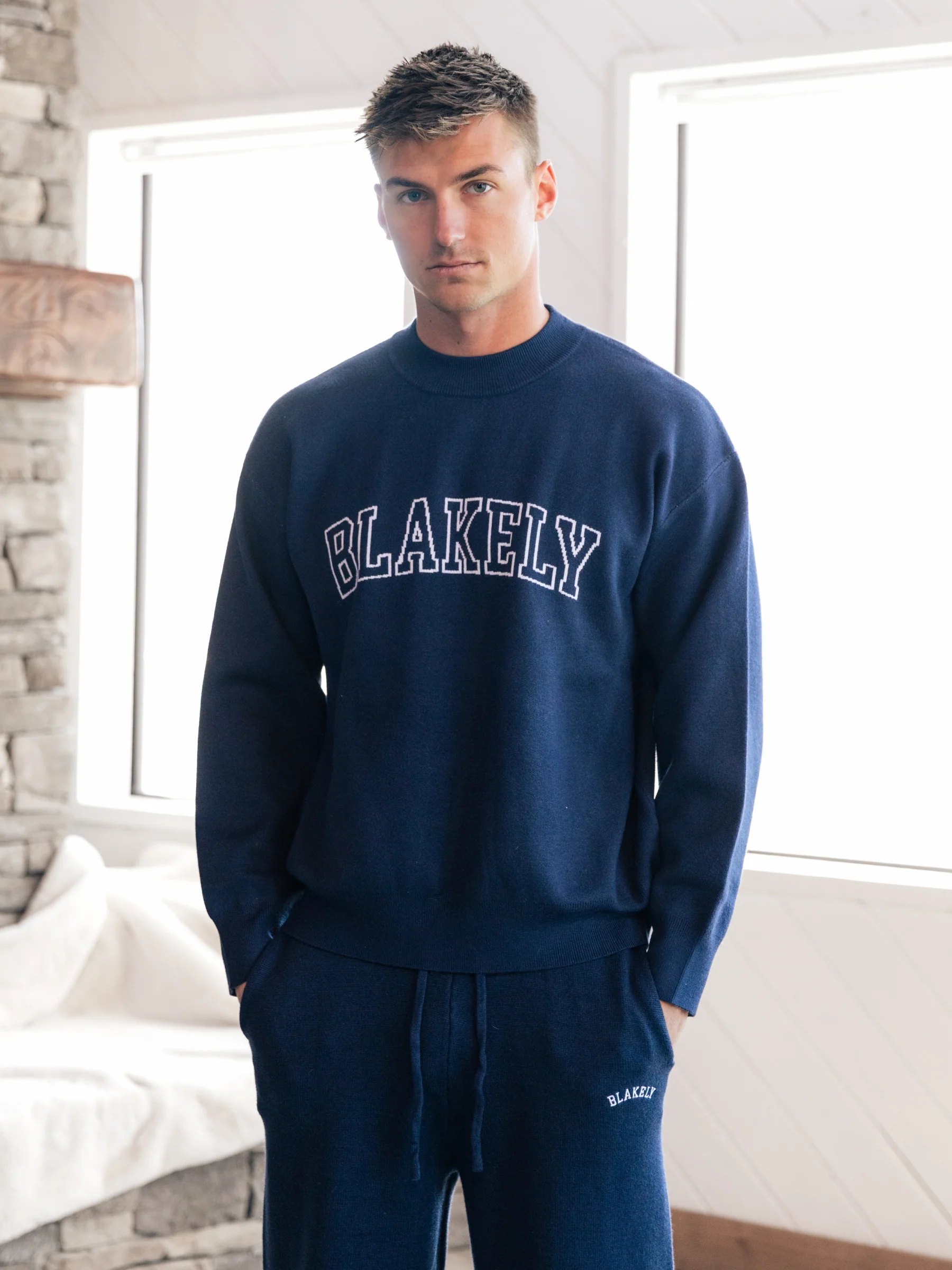 Varsity Relaxed Knitted Jumper - Navy - Image 5